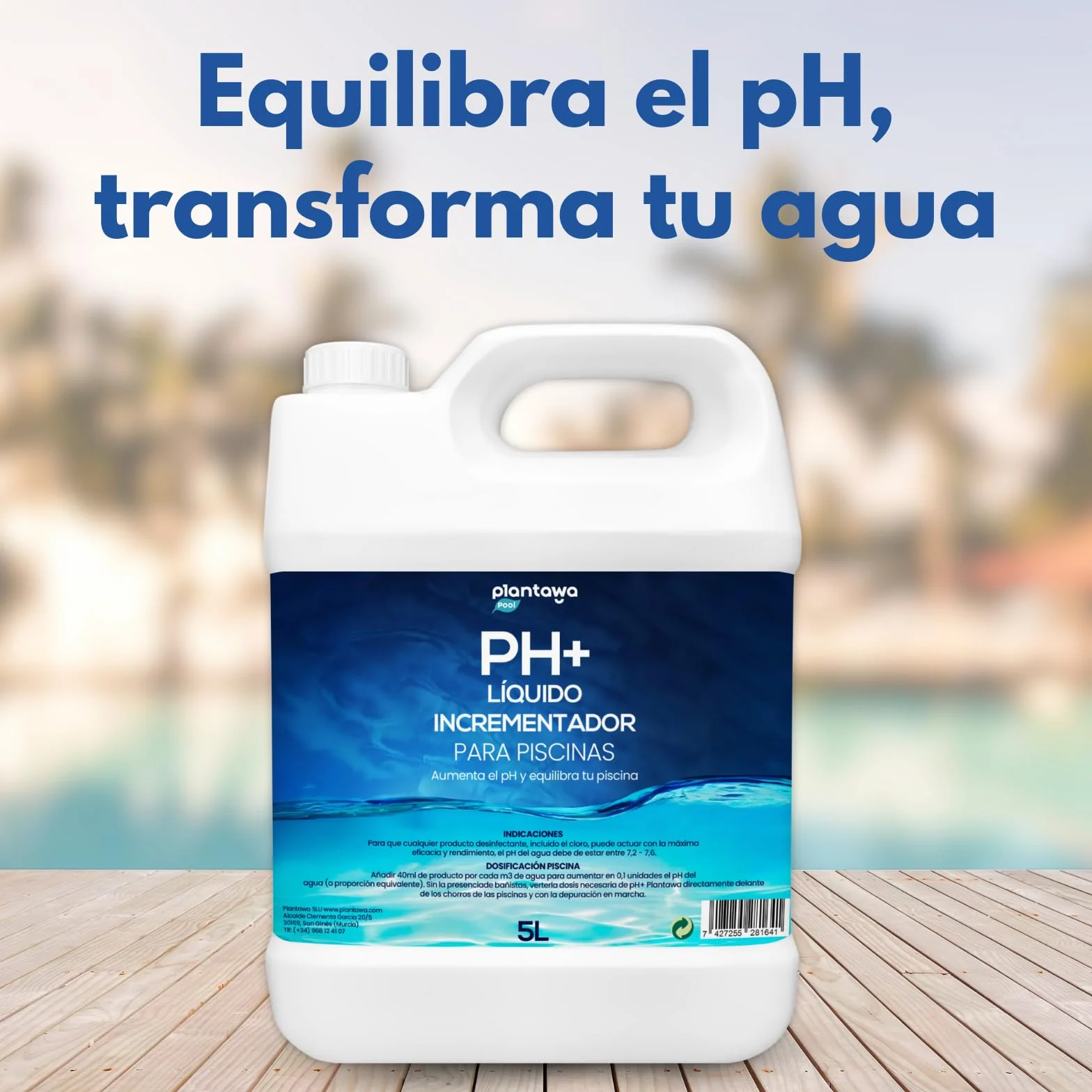 PLANTAWA Incrementador de pH para Piscinas 5 litros | Regulador de pH, Elevador pH+ para Piscinas y Spas, Aumenta el pH del Agua, El embalaje puede variar