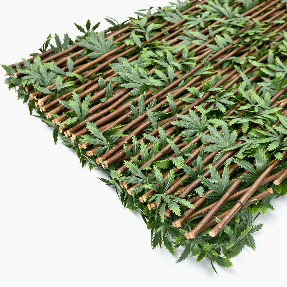Seto artificial extensible con hojas 3D - Valla de 100 x 200 cm - Separador divisor, celosía de madera