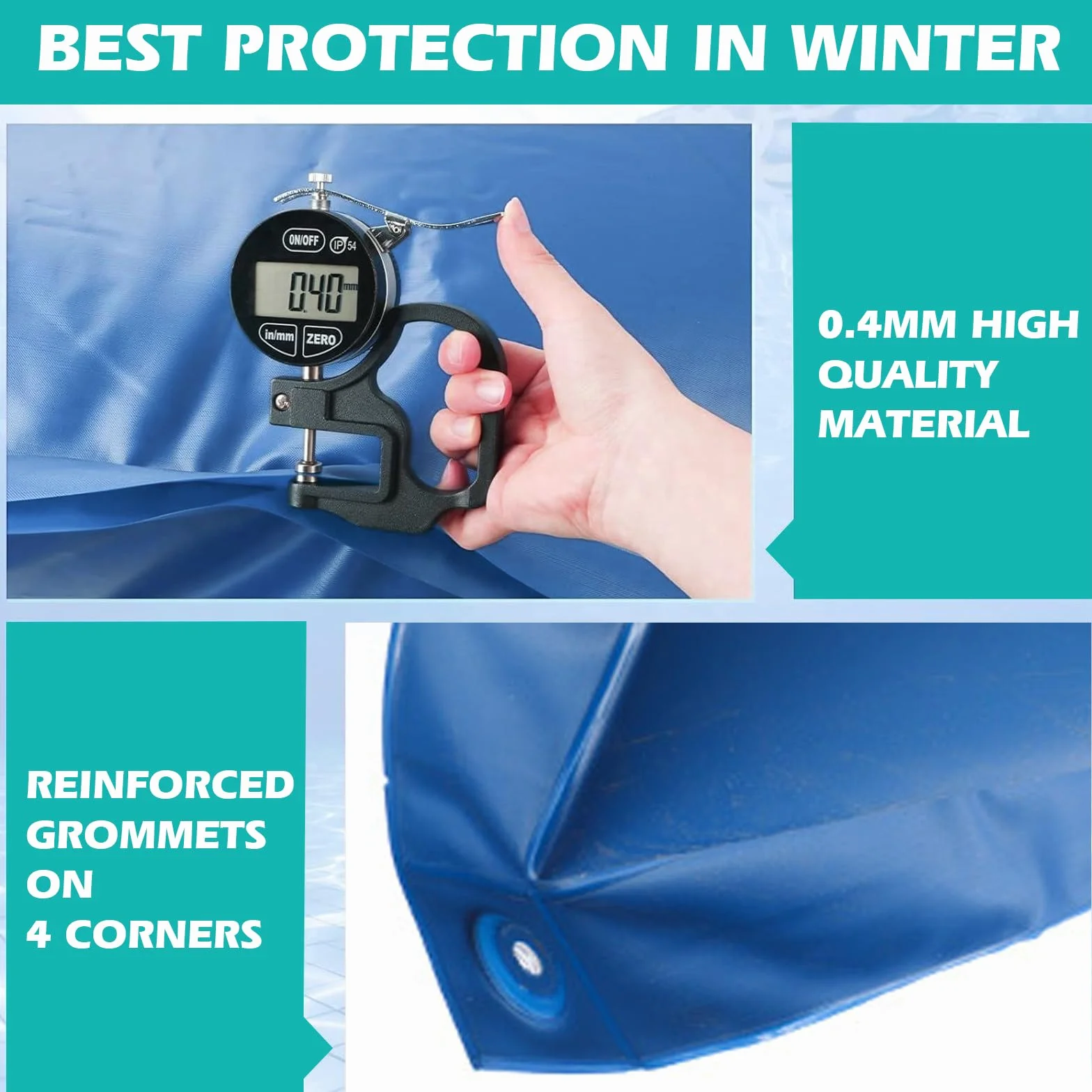 Cojín de Invierno para Piscina 4,3 x 1,15 m, Doble Costura, Válvula de Seguridad