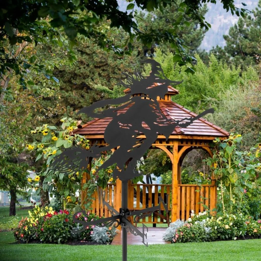 Veleta de Hierro Forjado Bruja para Tejado, Decoración de Jardín Exterior