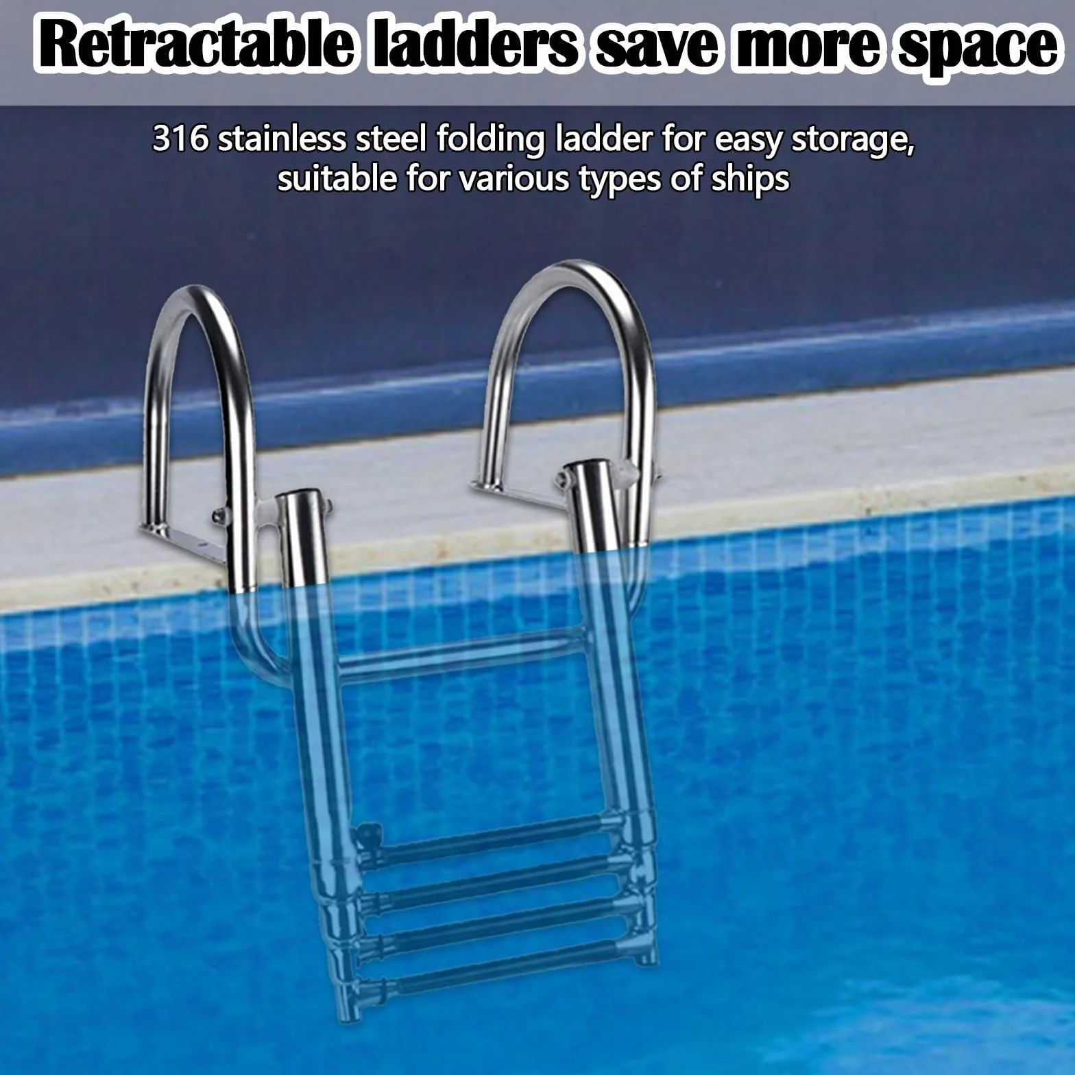 Escalera Baño 4 Escalones Acero Inoxidable Telescópica Plegable con Asas y Pedal Ancho para Piscina Barco