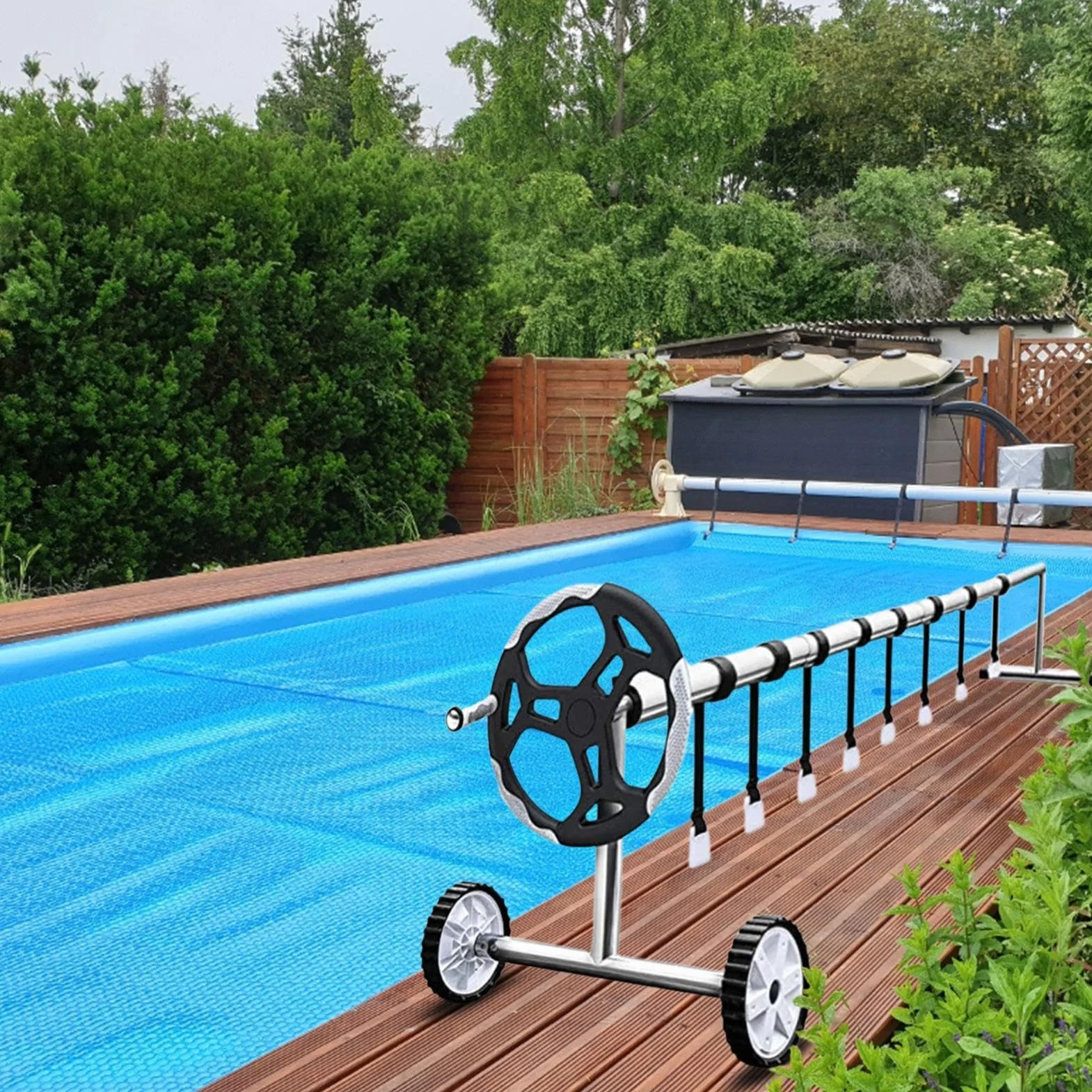 Bandas de sujeción para láminas solares de piscina, juego de 8 fijaciones y abrazaderas