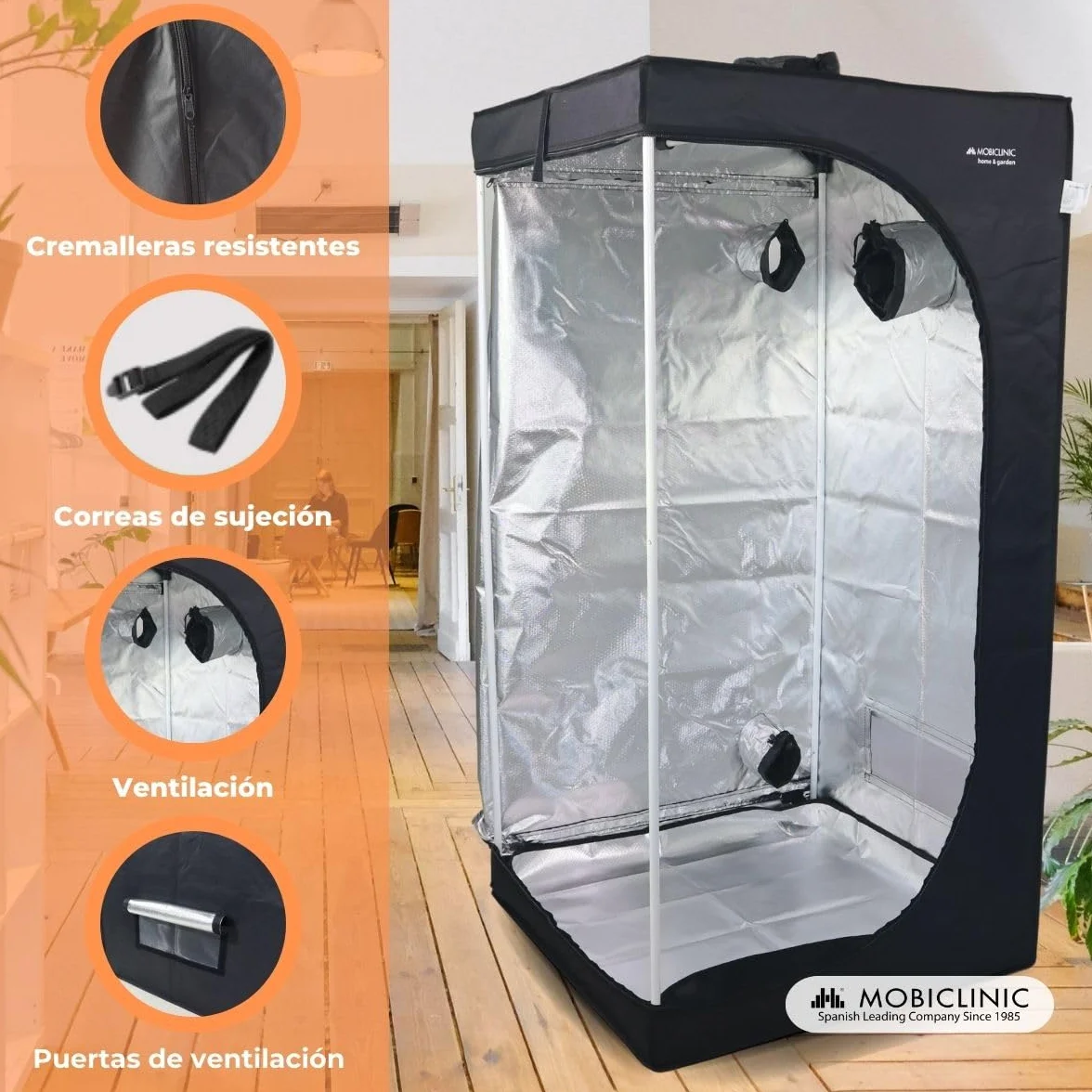 Mobiclinic®, Armario de Cultivo Interior, Growbox, Reflectante Premium Mylar 97%, Hidropónico, Impermeable, Fondo Desmontable, Tejido Nylon Grueso, Estructura Resistente, Grow Tent