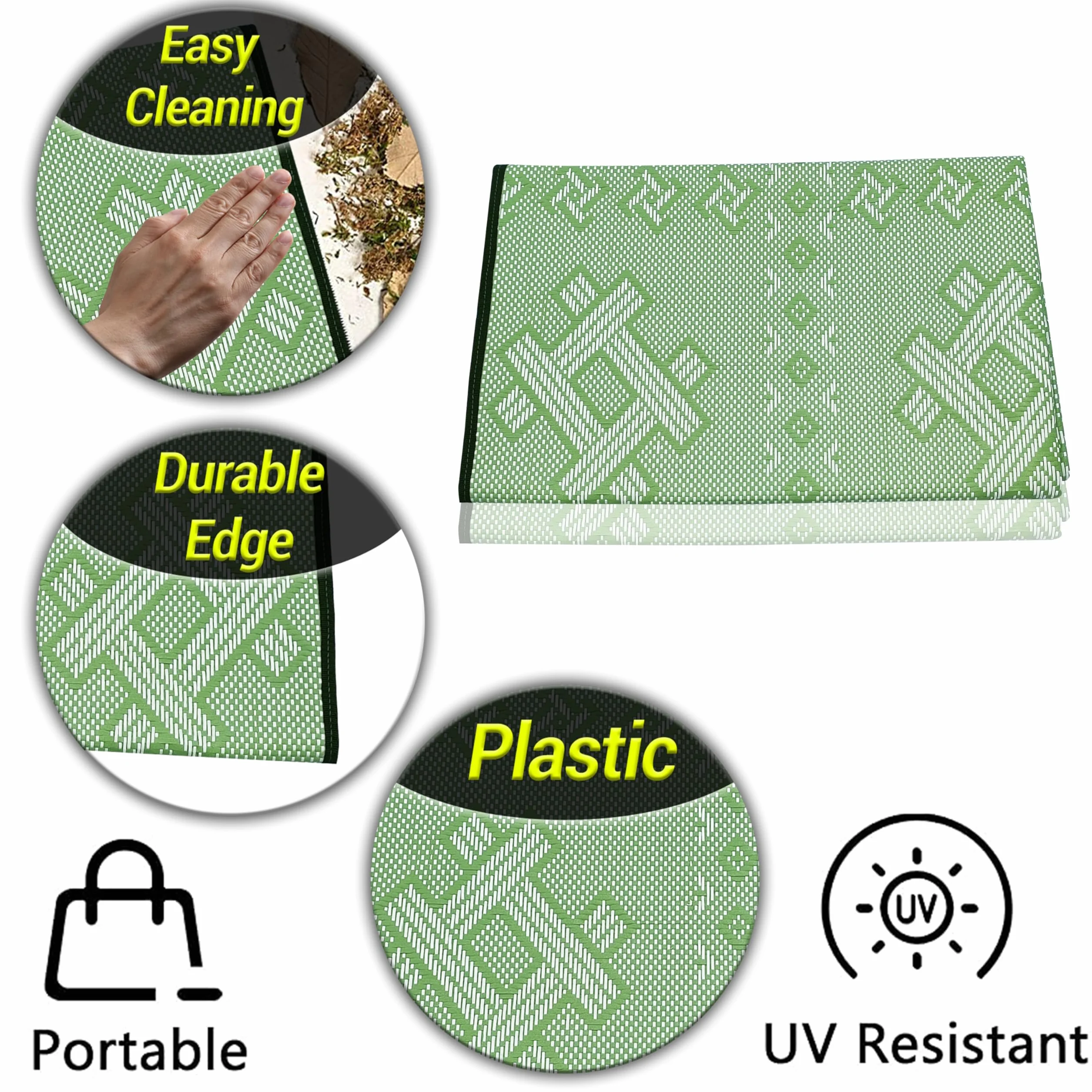 ARSUK Alfombra de Plástico para Exterior 150x100 cm Grande Lavable Resistente UV
