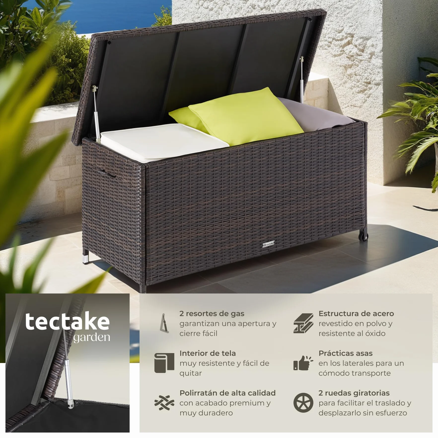 tectake Baúl de Almacenaje Exterior Polirratán 270L 121x56x60 cm