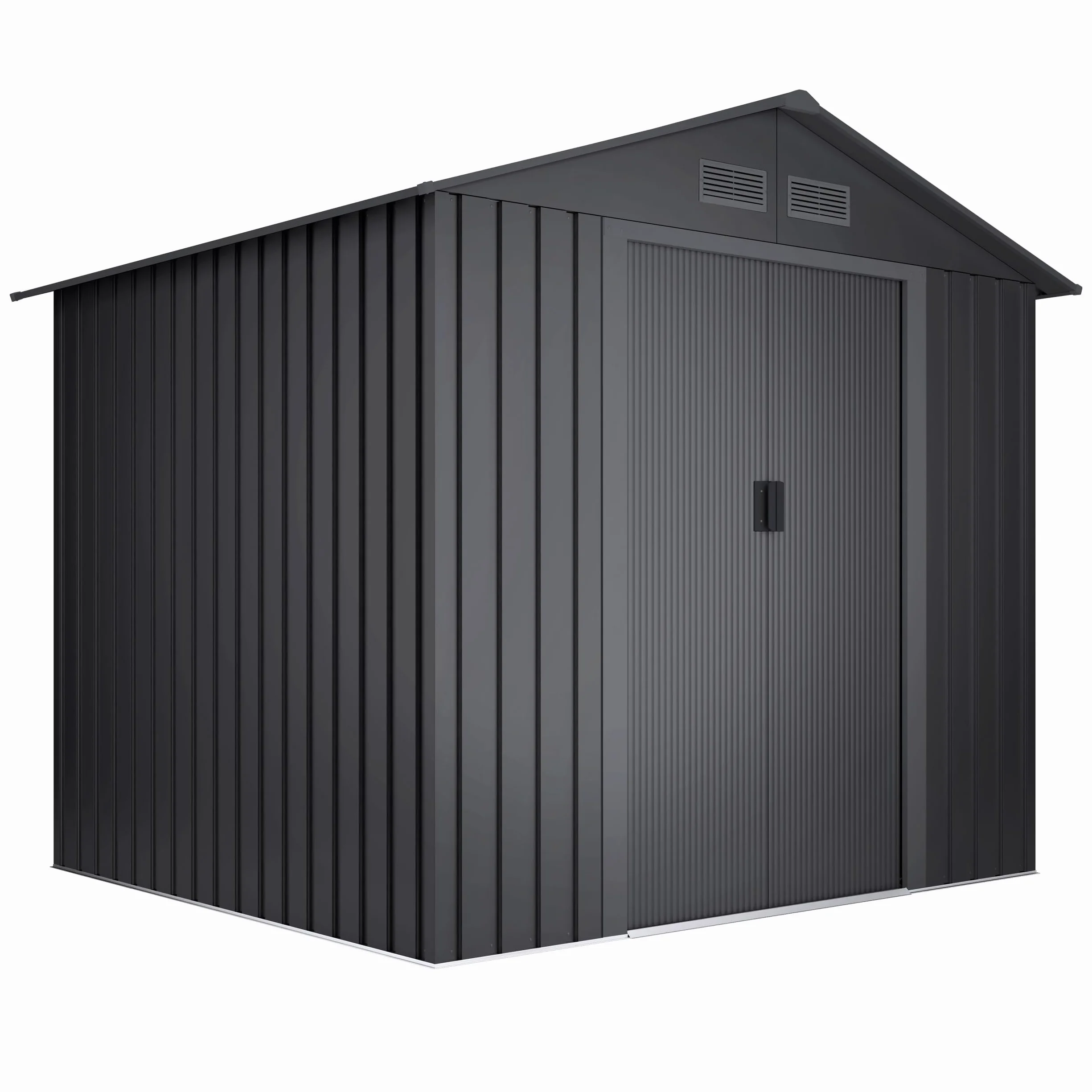 Caseta Metálica de Jardín 5,27m2 Antracita 202x261x202cm Puerta Corredera Doble Rejillas Anticondensación
