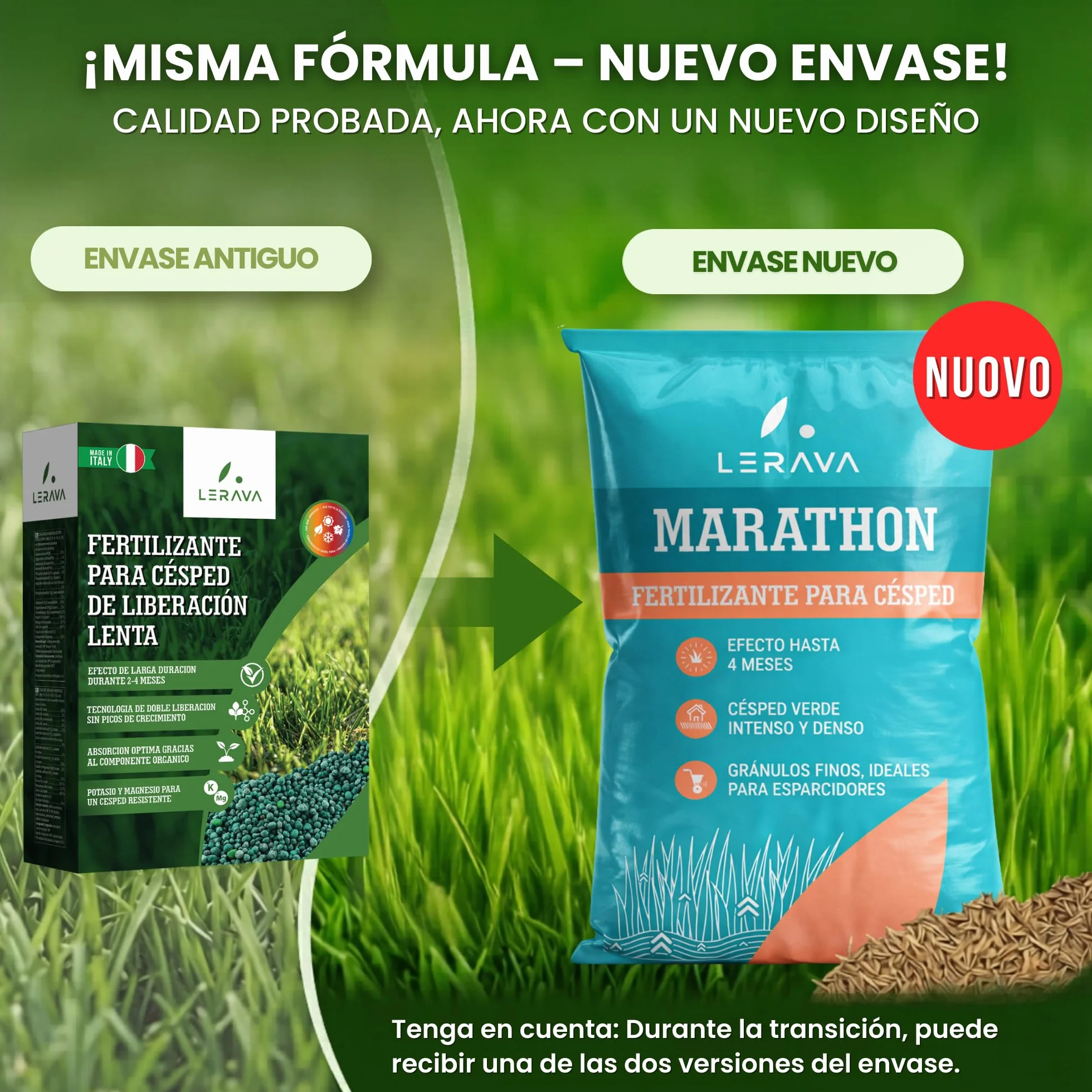 LERAVA Fertilizante césped liberación lenta 85 m² Abono granulado con magnesio y microelementos