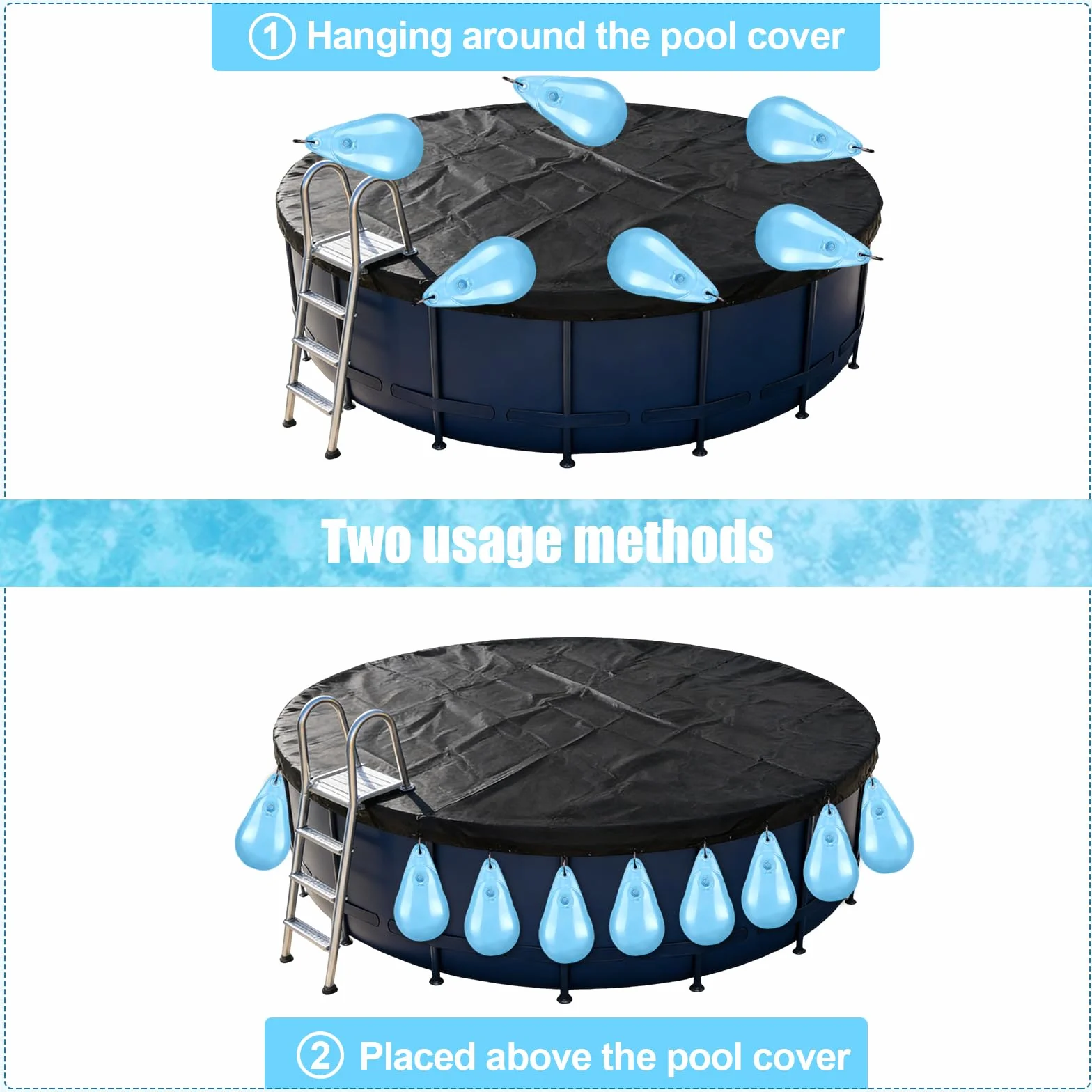 Bolsas de agua para piscina con forma de gota, bolsa de peso colgante con válvula antifugas