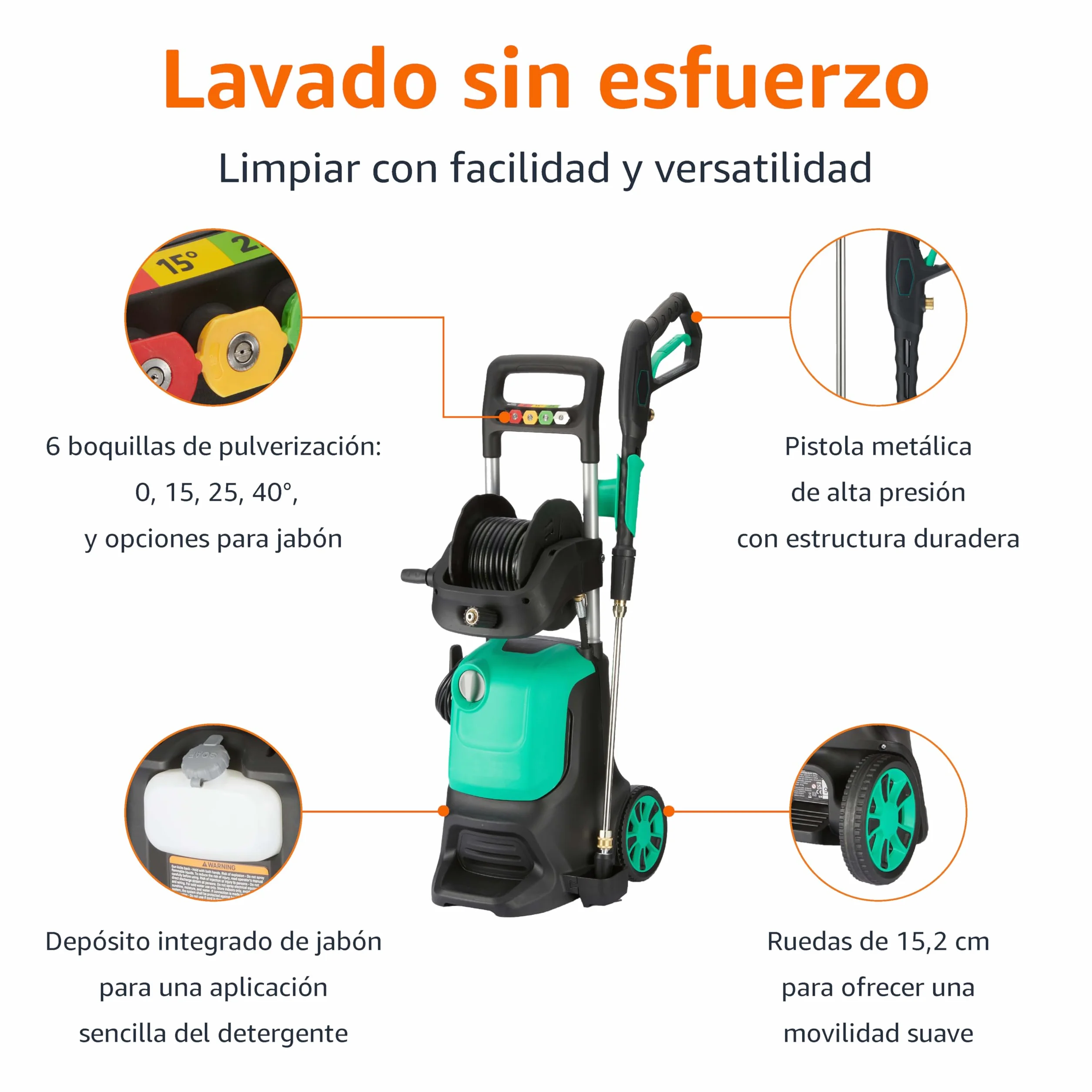 Amazon Basics Lavadora a Presión 2200 W 145 bar 500 l/h Verde
