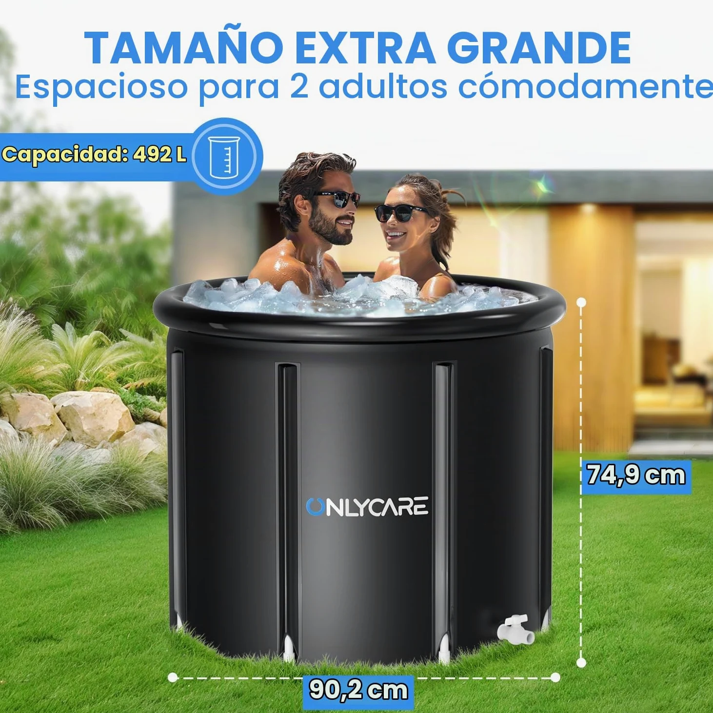 ONLYCARE Bañera de hielo para atletas – Tina de inmersión fría XXL de 130 galones con cubierta – Cápsula de hielo portátil de agua fría de múltiples capas para recuperación de terapia en casa gimnasio