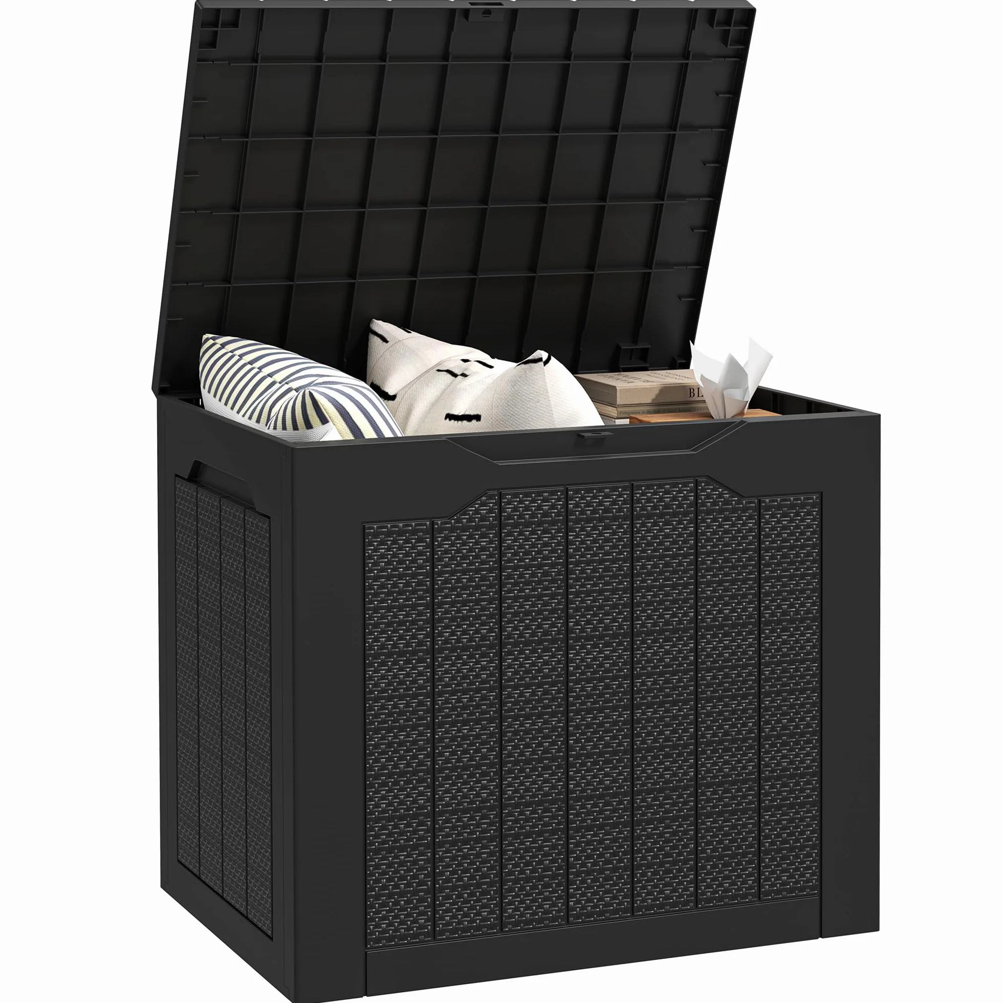 Outsunny Baúl de Almacenaje Exterior 93L Arcón de Jardín Plástico Impermeable 56x41x50 cm Negro