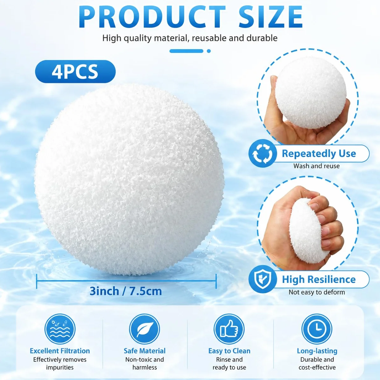 ZoneYan Bolas Eliminadoras de Escoria 2 Piezas, Absorbente de Grasa Reutilizables para Piscina y Hot Tub