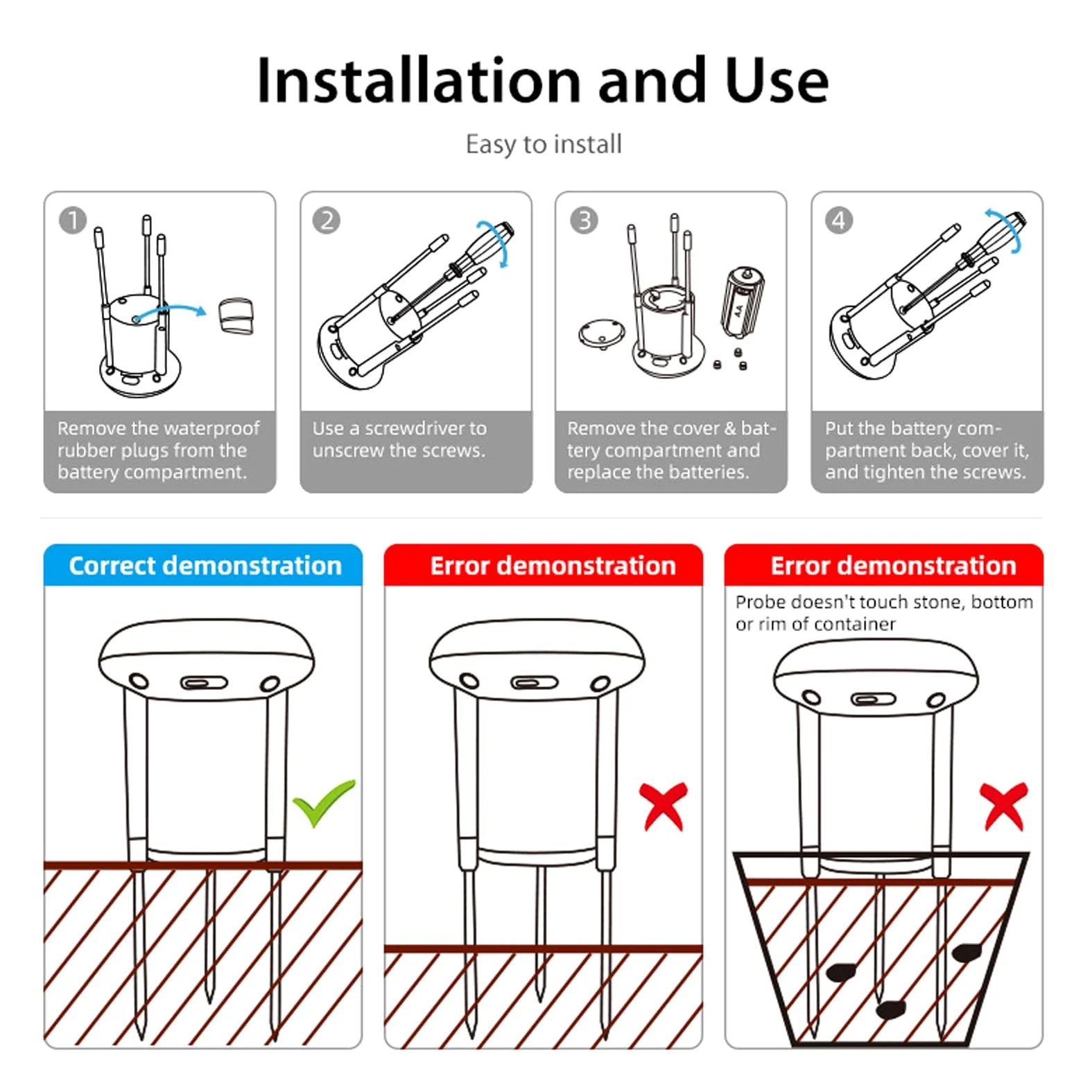 EMUKOEP Sensor de Humedad y Temperatura del Suelo WiFi, Medición Precisa, Sonda de Acero Inoxidable, Monitor de Aplicación para Plantas, Invernaderos, 45M