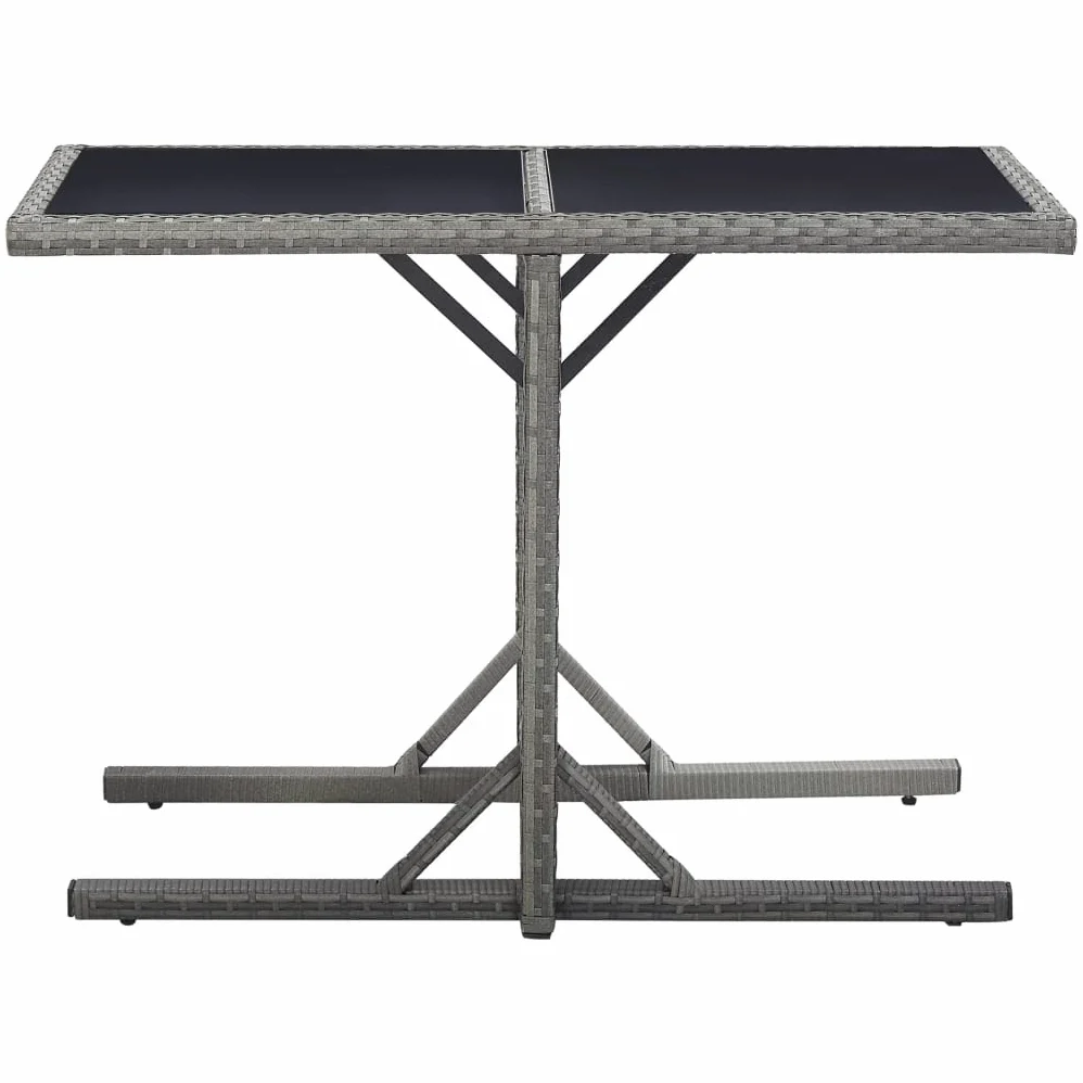 Mesa de jardín de ratán de polietileno con tablero de cristal, 110 x 53 x 72 cm, de color antracita, con estructura de acero, resistente al agua y fácil de limpiar, para jardín, terraza o