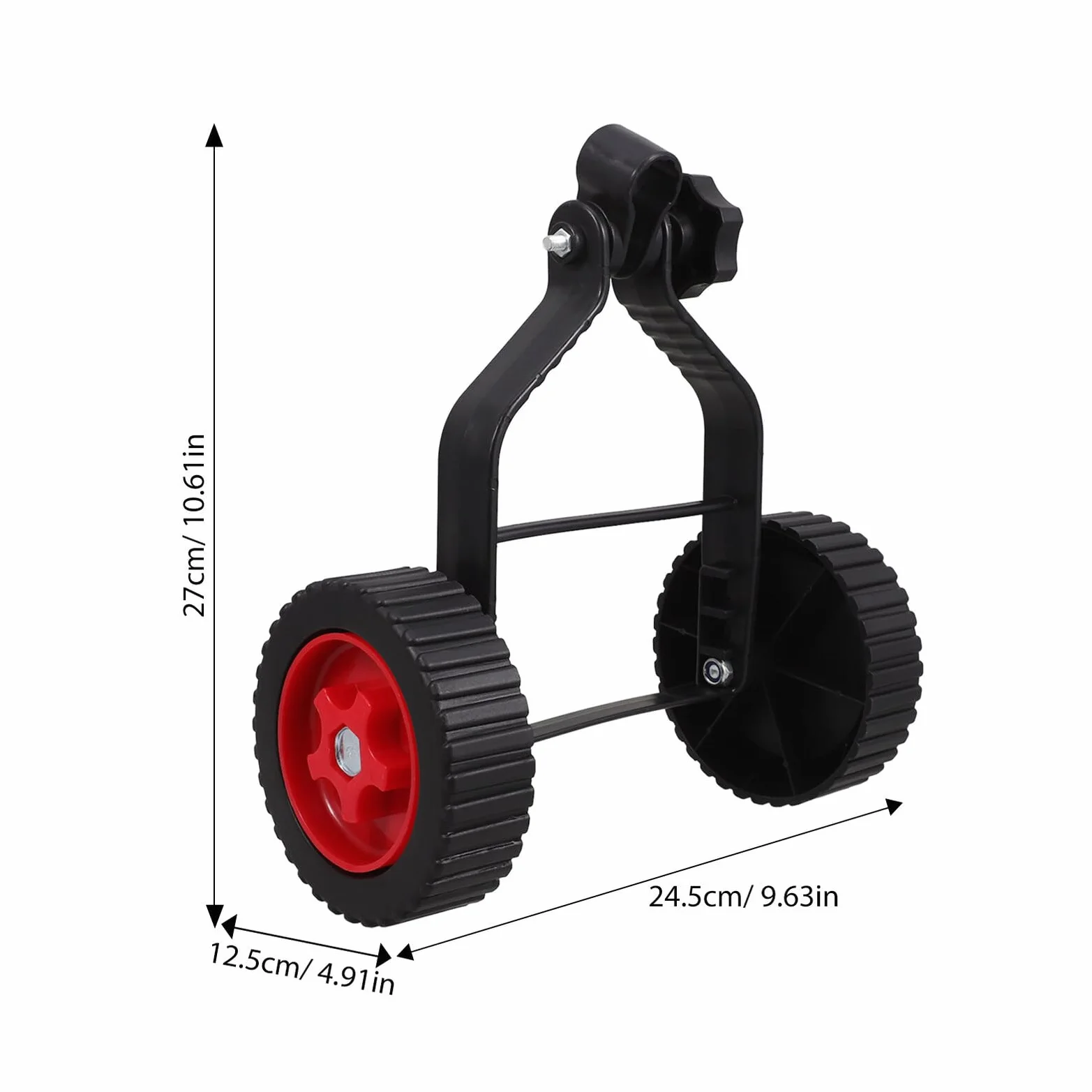 VANZACK Ruedas Auxiliares para Cortacésped de Jardín 2 Piezas Negras de Plástico 27X245X125 CM Accesorio Compatible para Desbrozadora Manual Gasolina Soporte Absorción de Impactos