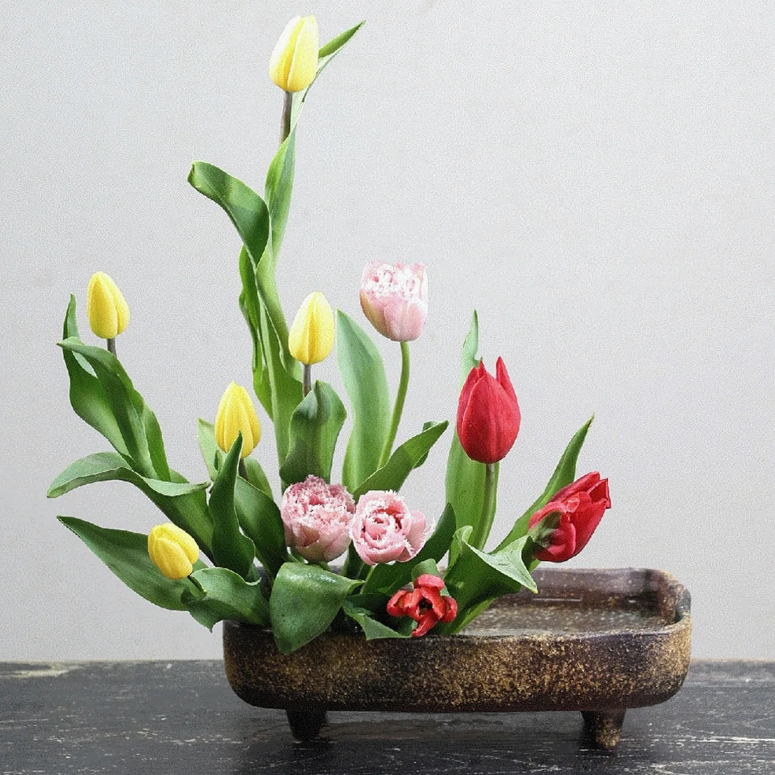 Bandeja decorativa rectangular retro de cerámica para arreglos florales