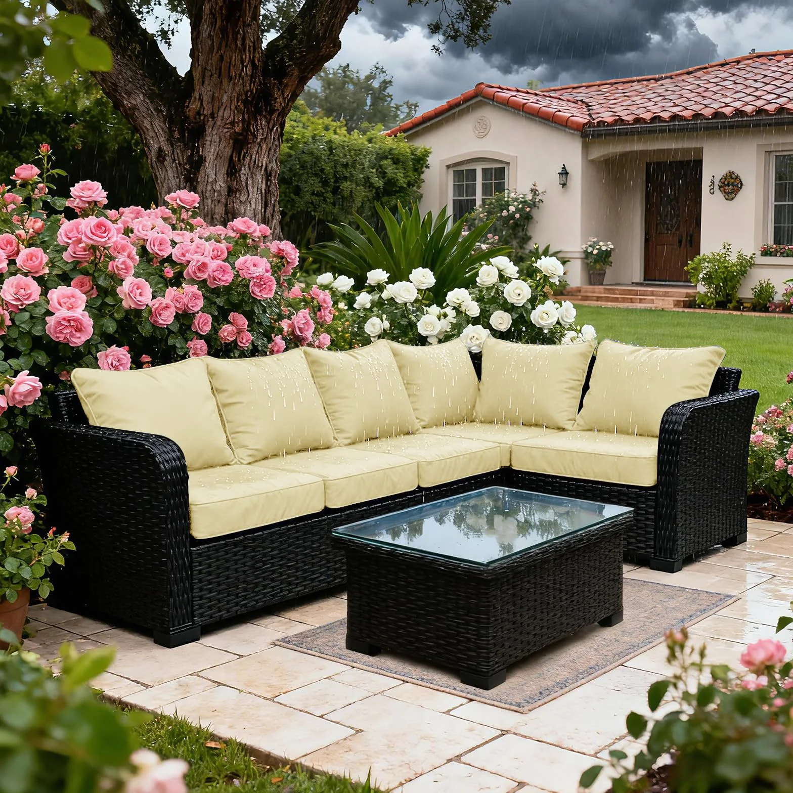 Fundas De Cojín Impermeables con Cremallera 50x50x5cm Beige para Exteriores Jardín