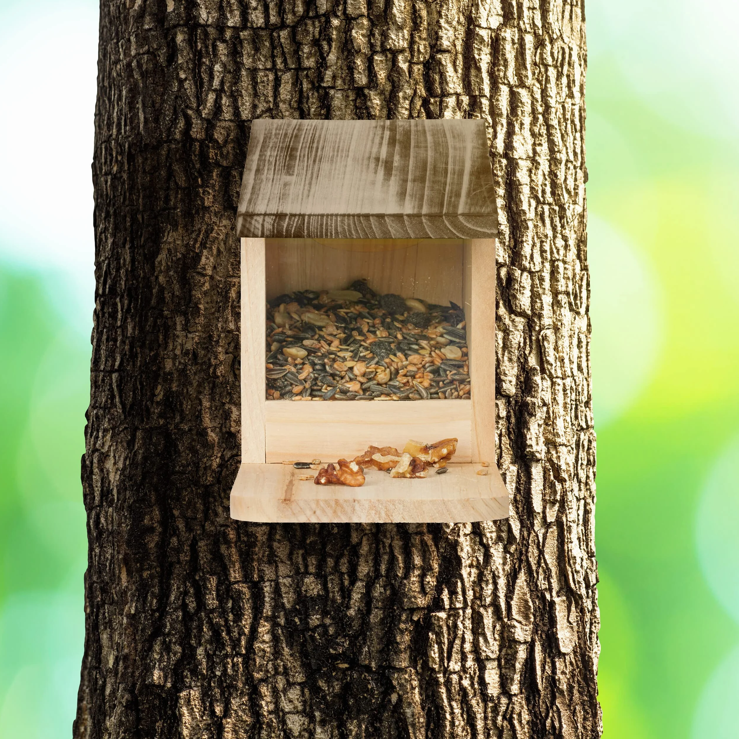 Relaxdays Comedero de Ardillas Estación Alimentación Madera 17,5x12x25 cm Natural/Marrón