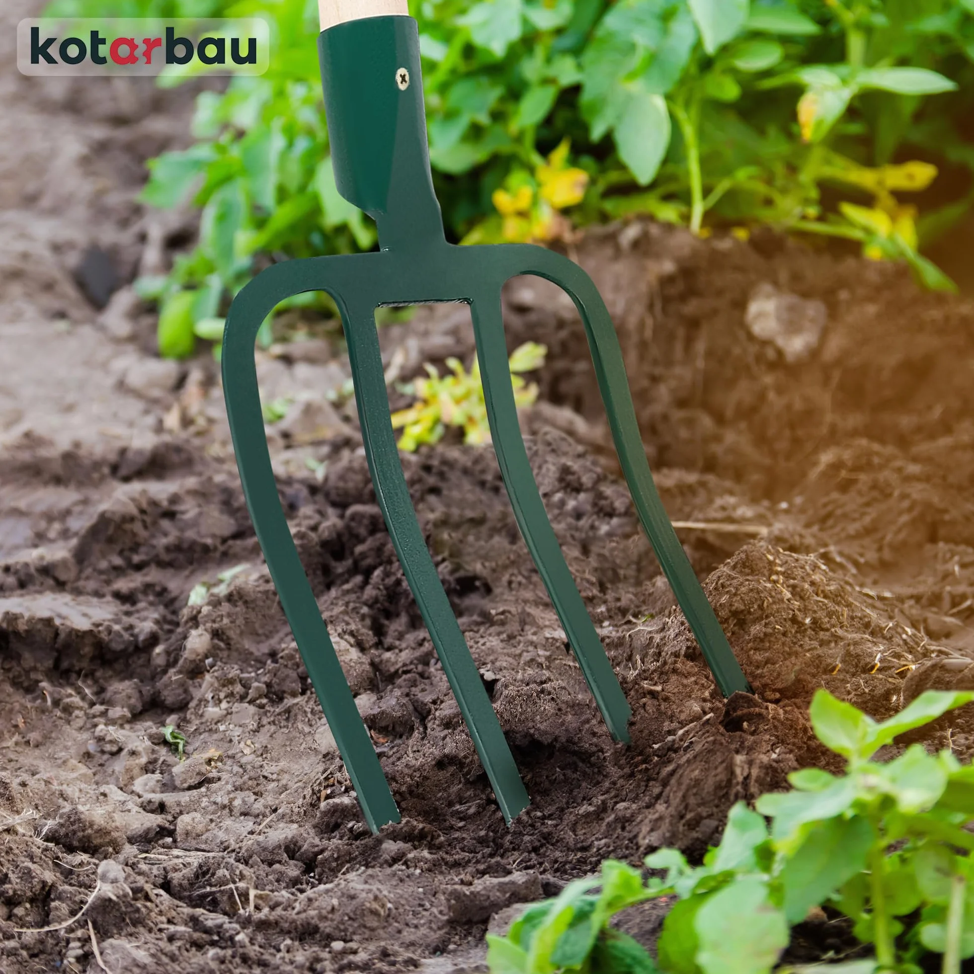 KOTARBAU® Horca de Acero con 4 Dientes Planos para Jardín