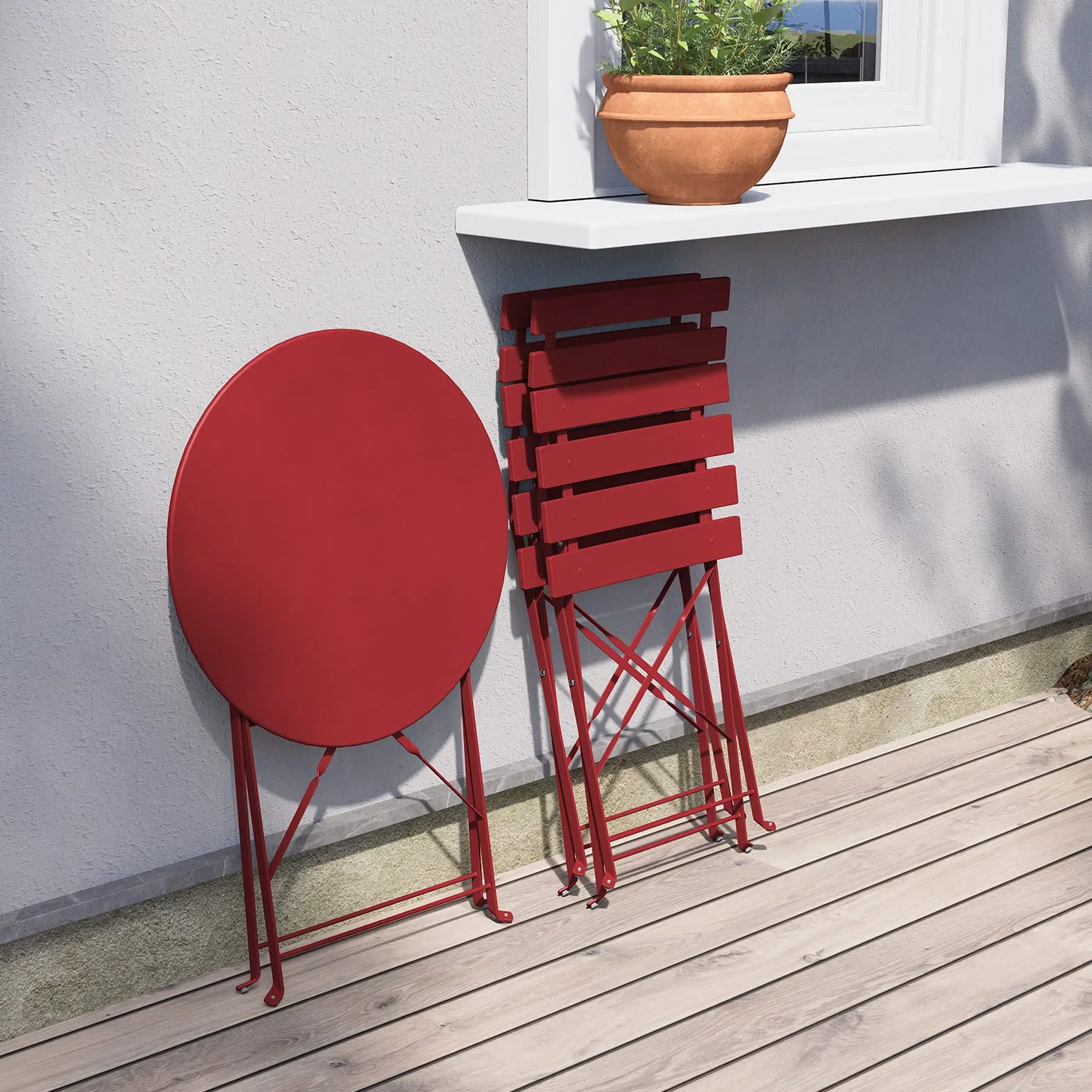 Grand patio Conjunto de Bistró 2 Sillas 1 Mesa Plegable Acero Premium Rojo