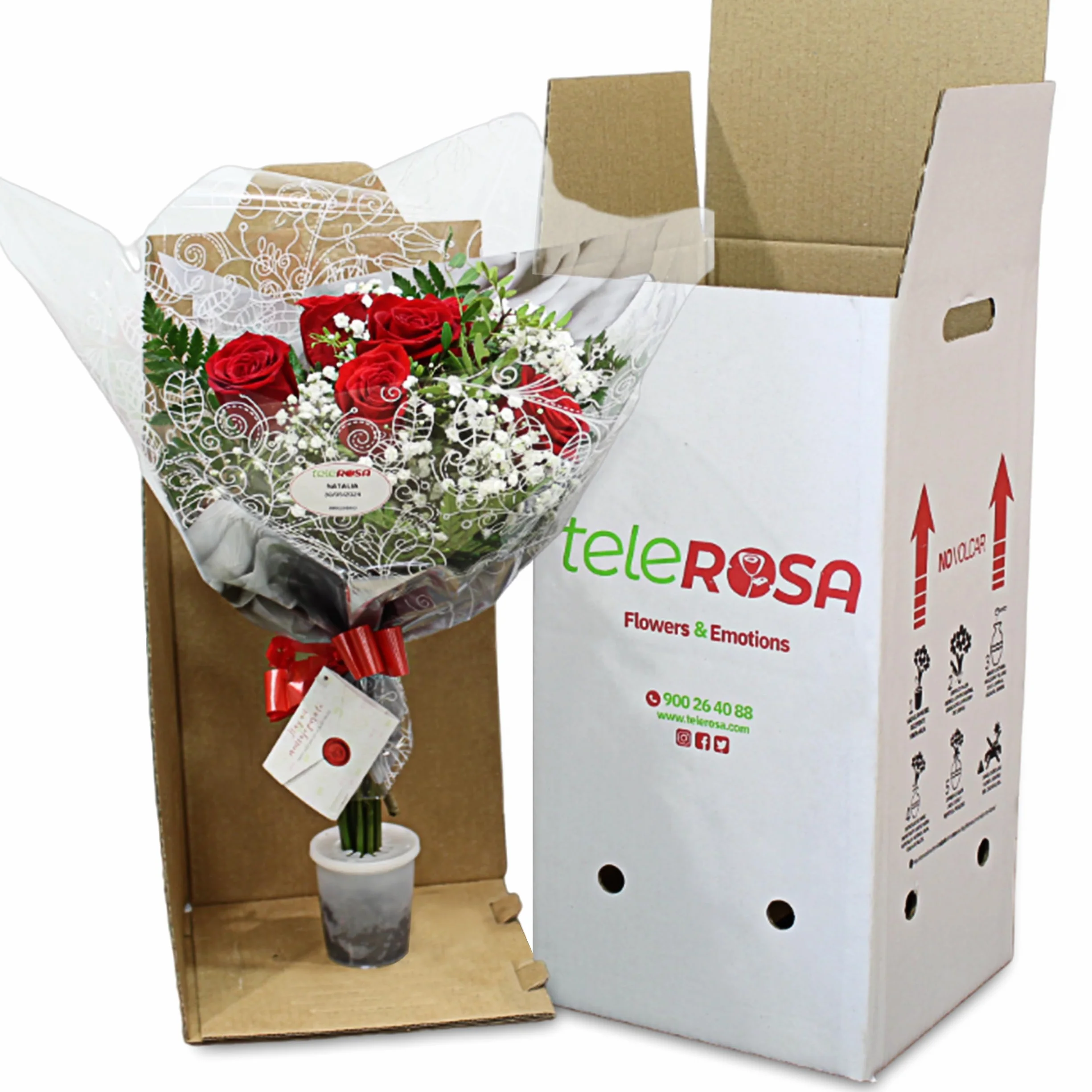 TeleROSA Ramo 6 Rosas Rojas Naturales - Flores a domicilio con tarjeta dedicatoria