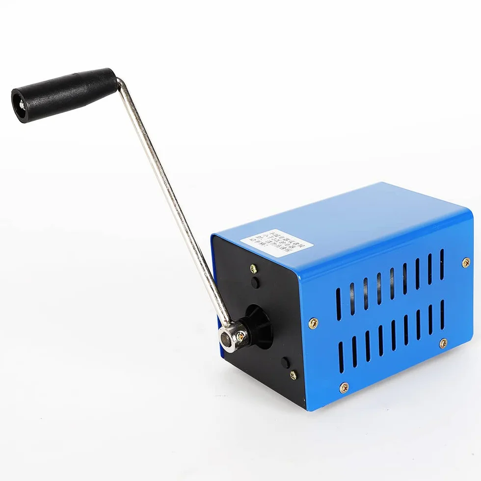 Generador de manivela de mano para exteriores, cargador USB, batería de supervivencia de emergencia al aire libre, 2000 rmp/min, color azul