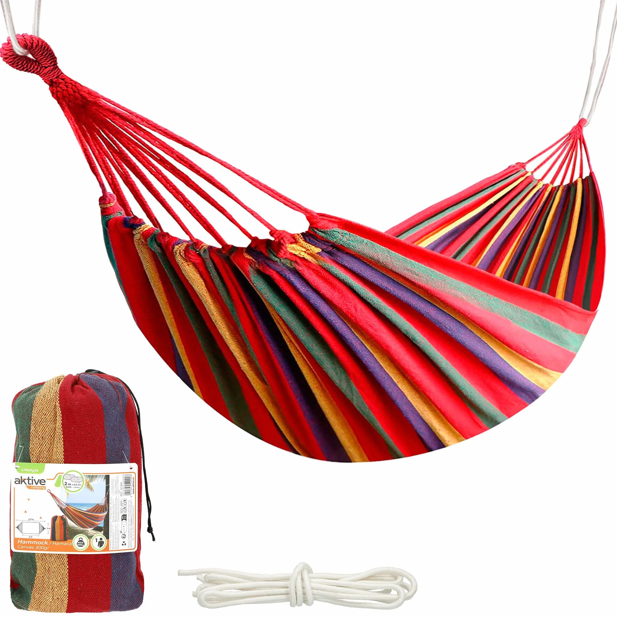 Hamaca colgante de algodón 200x100 cm 200 kg capacidad carga con bolsa transporte camping jardín
