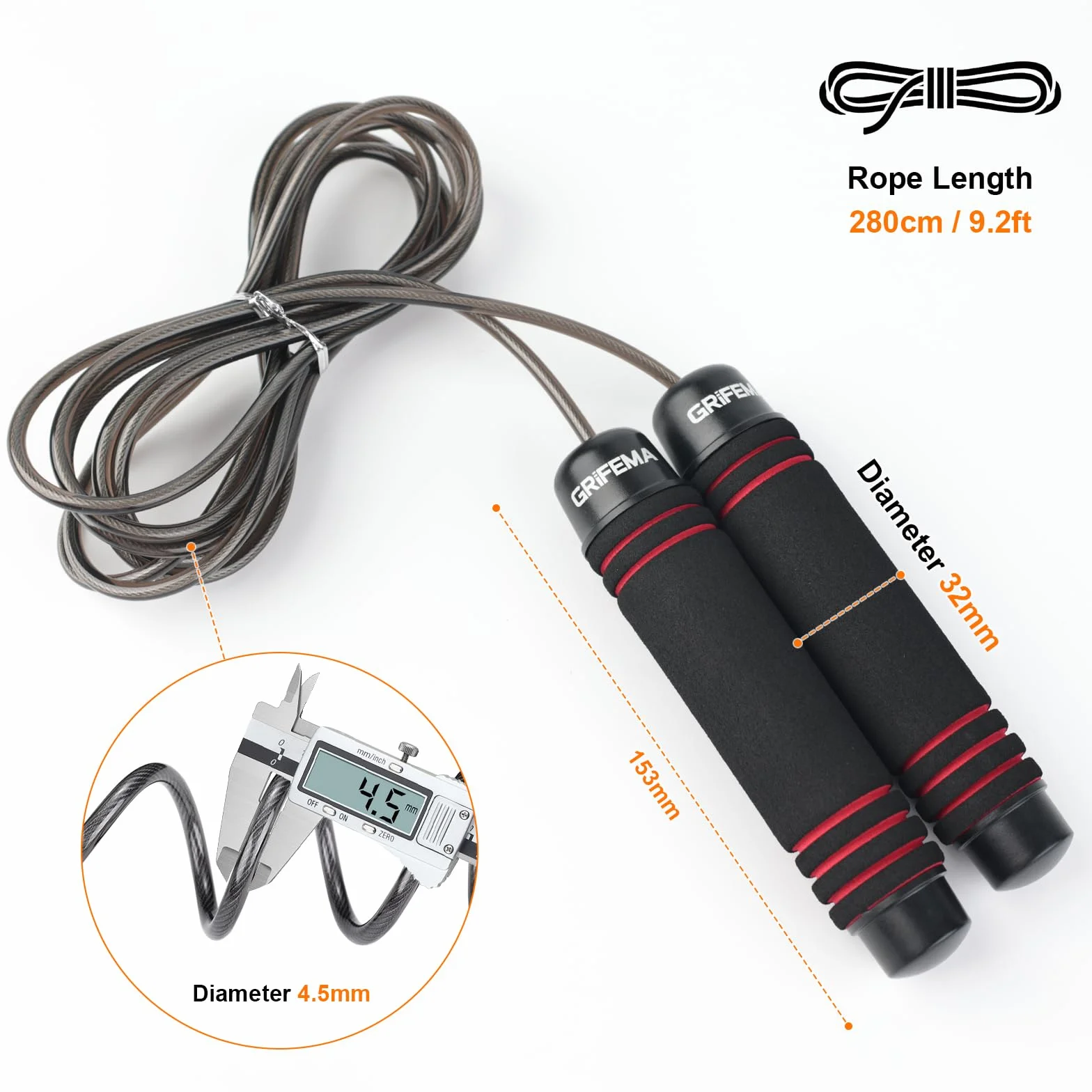 GRIFEMA GA5004 Cuerda Saltar Antideslizante 2.8 Metros Negro