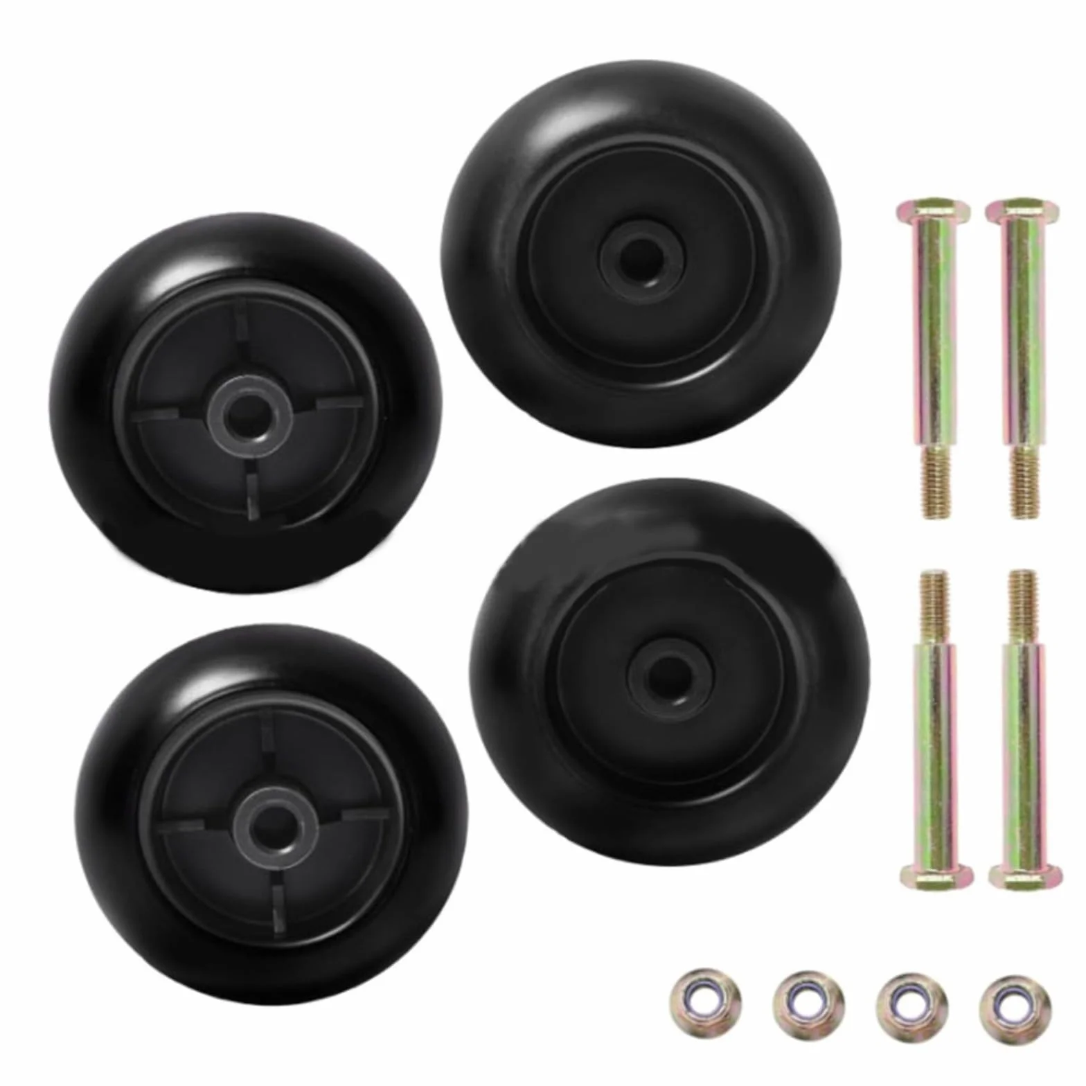 KiraKira Paquete de 4 ruedas para cortacésped compatibles con 532133957 532174873 589527301 734-3058 112-0677 1700184 42-54 pulgadas, color negro