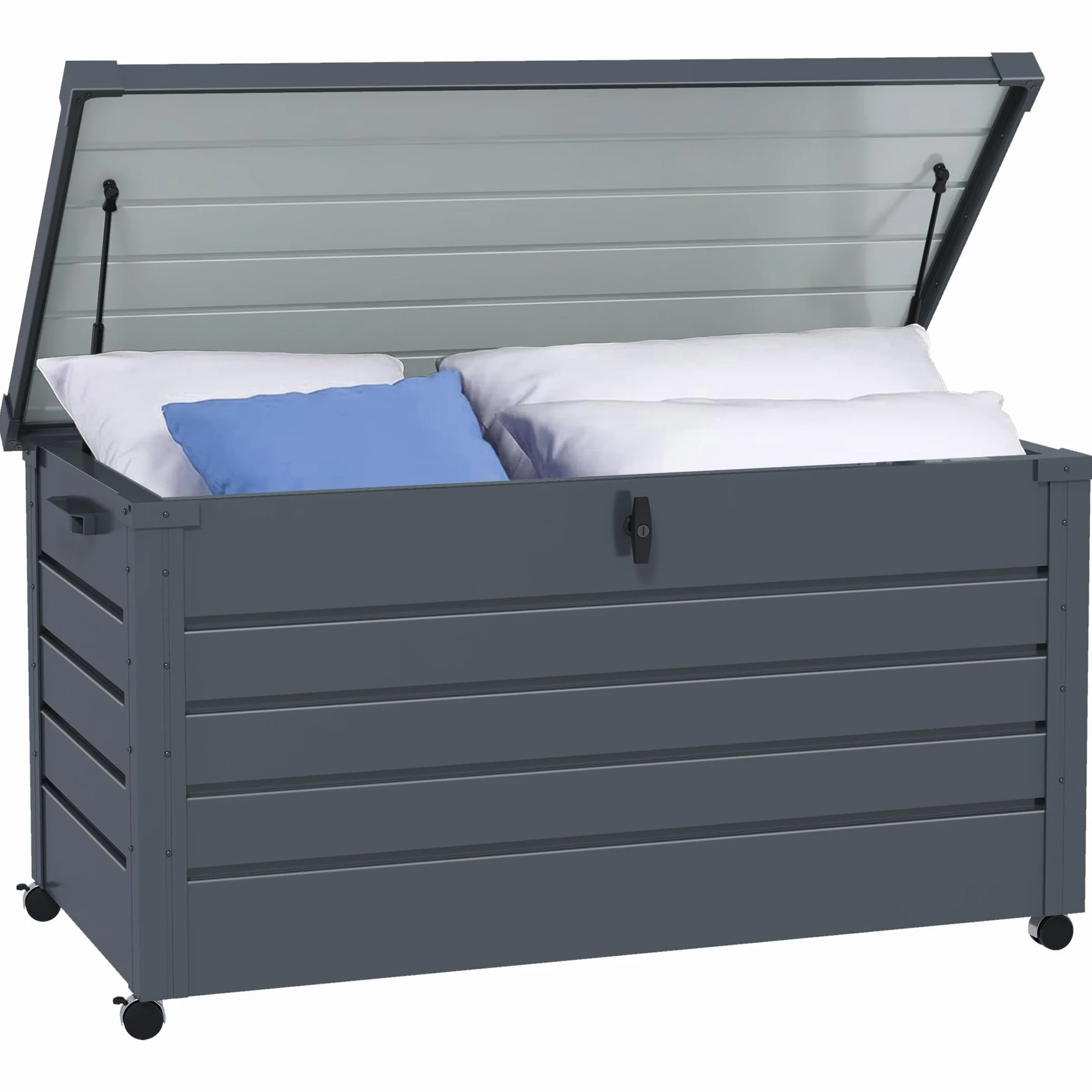 Outsunny Baúl Almacenaje Exterior 311L Acero Galvanizado 4 Ruedas Impermeable 120x62x66 cm Gris Oscuro