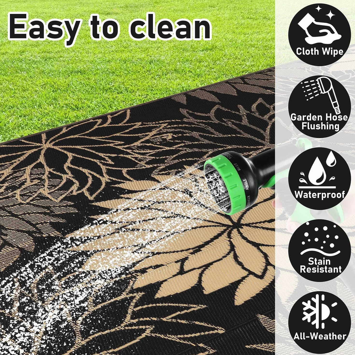 SHACOS Alfombra Exterior Impermeable Reversible 270 x 360 cm Grande para Patios Jardines Camping