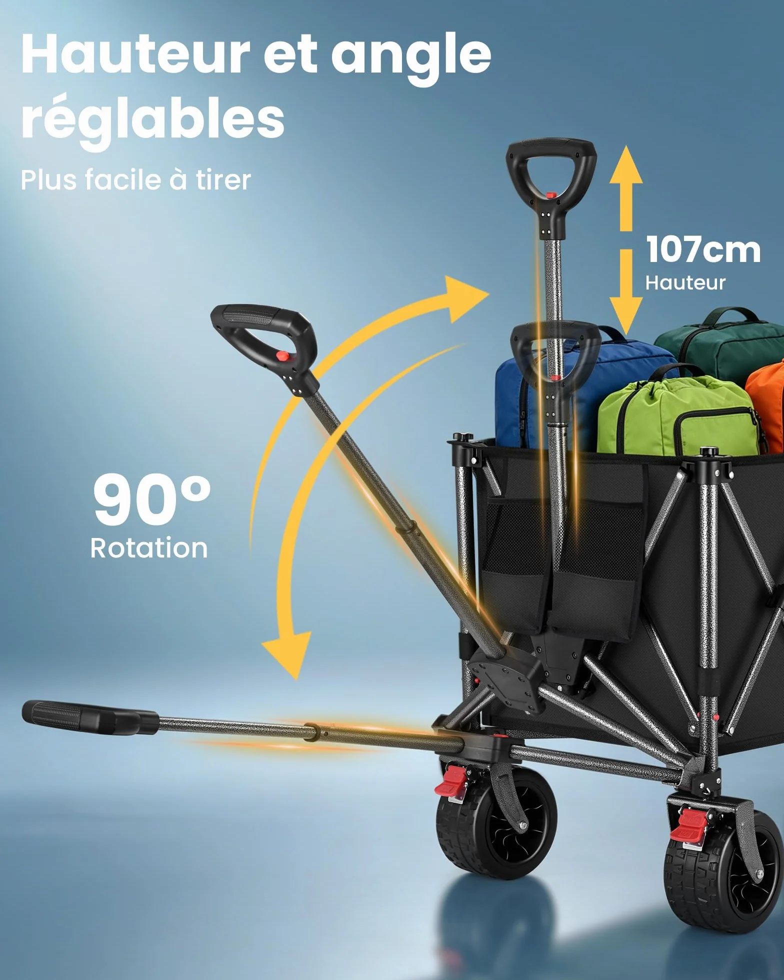 YEAUPE PRO XXXL Carro Playa Ruedas Grandes 200-300L Frenos Dobles Negro Carbón
