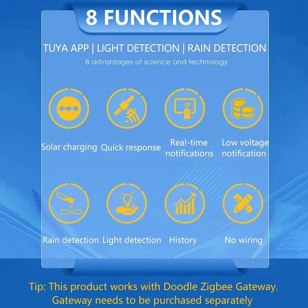 Sensor de Lluvia Inteligente Tuya Zigbee con Detector de Luz, IPX6, Control Remoto