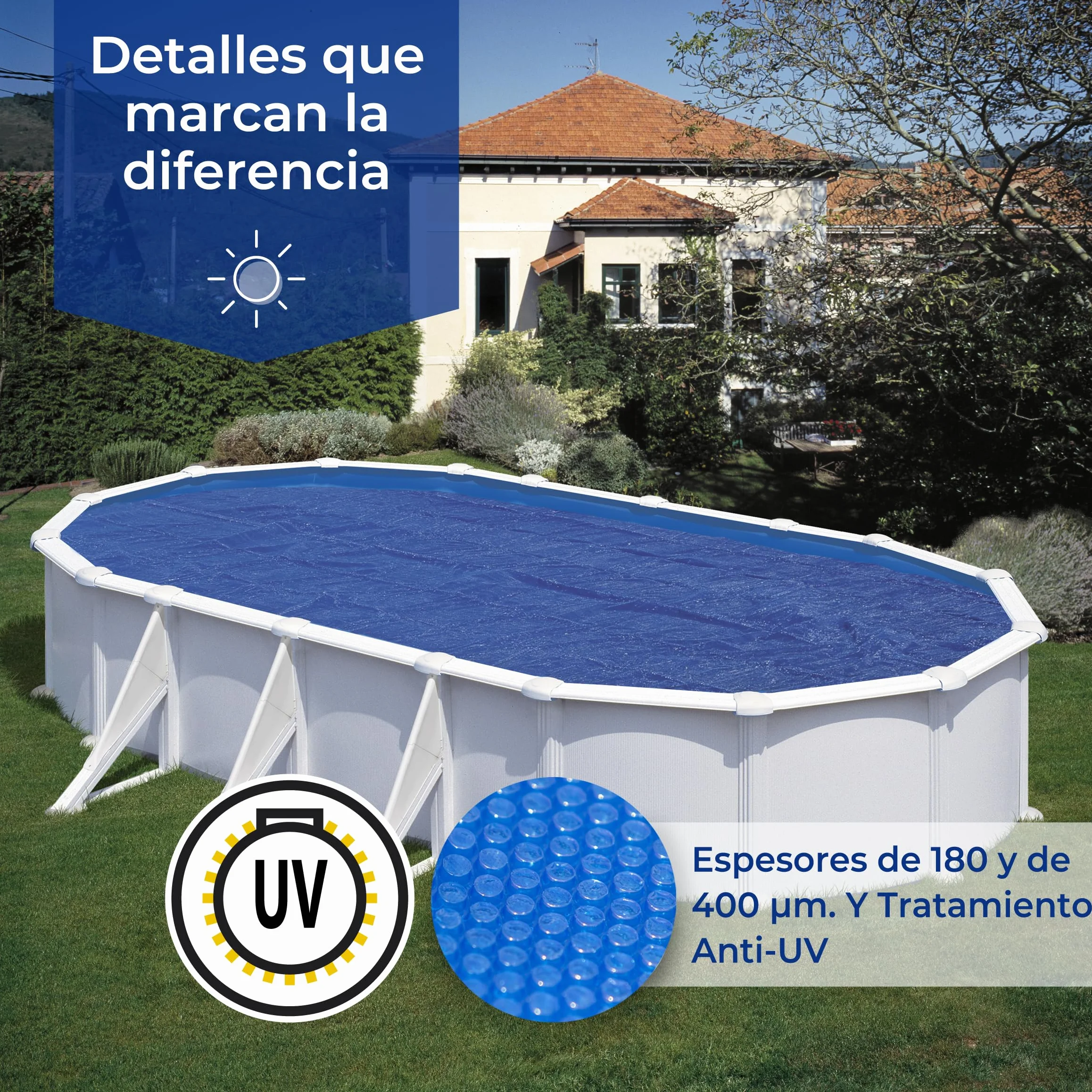 Cobertor de Verano para Piscina Ovalada 730 x 375 cm Azul