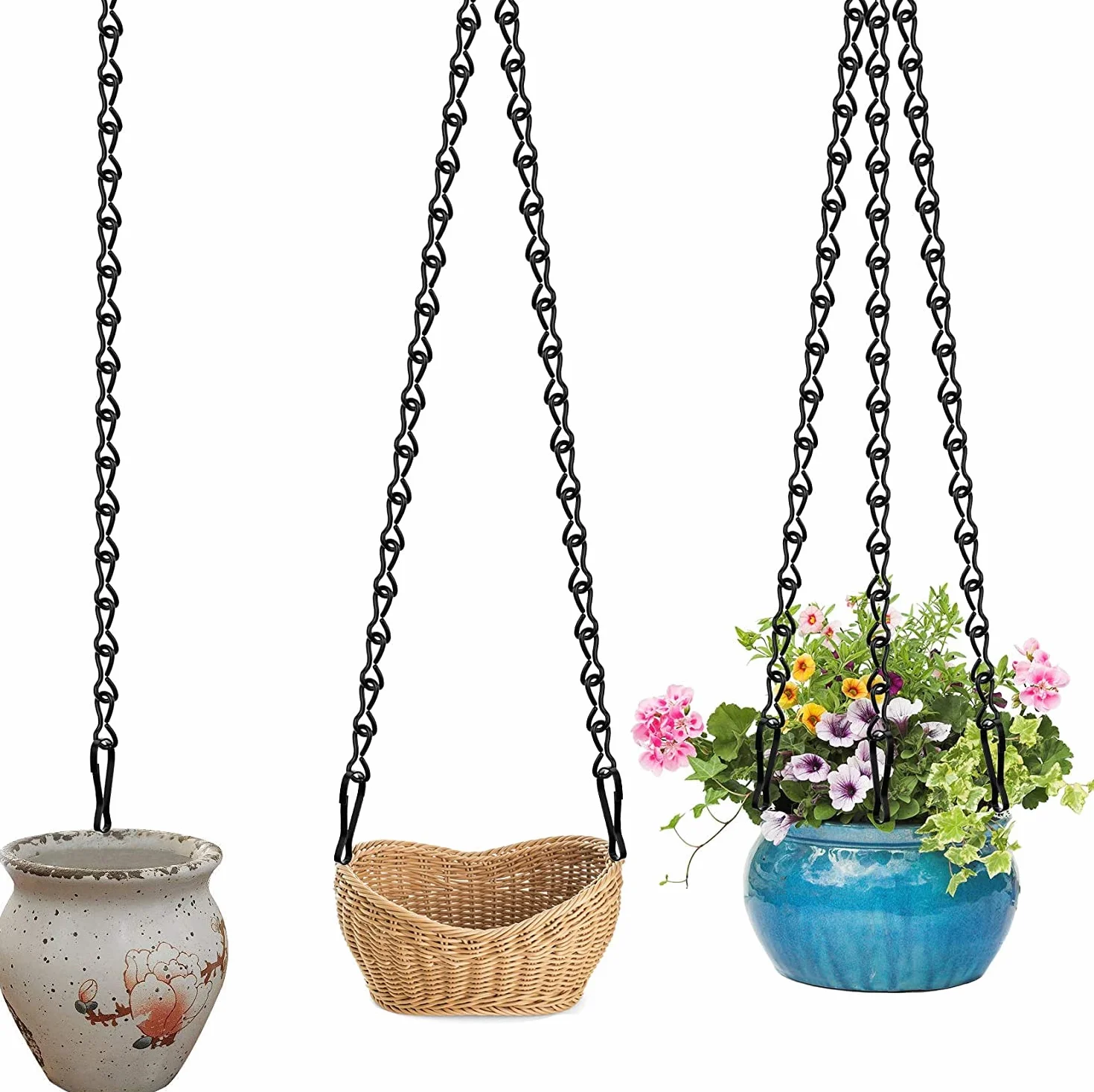 KAHEIGN Cadena Colgante Ajustable 500cm Acero Negro con 10 Ganchos 20 Clips