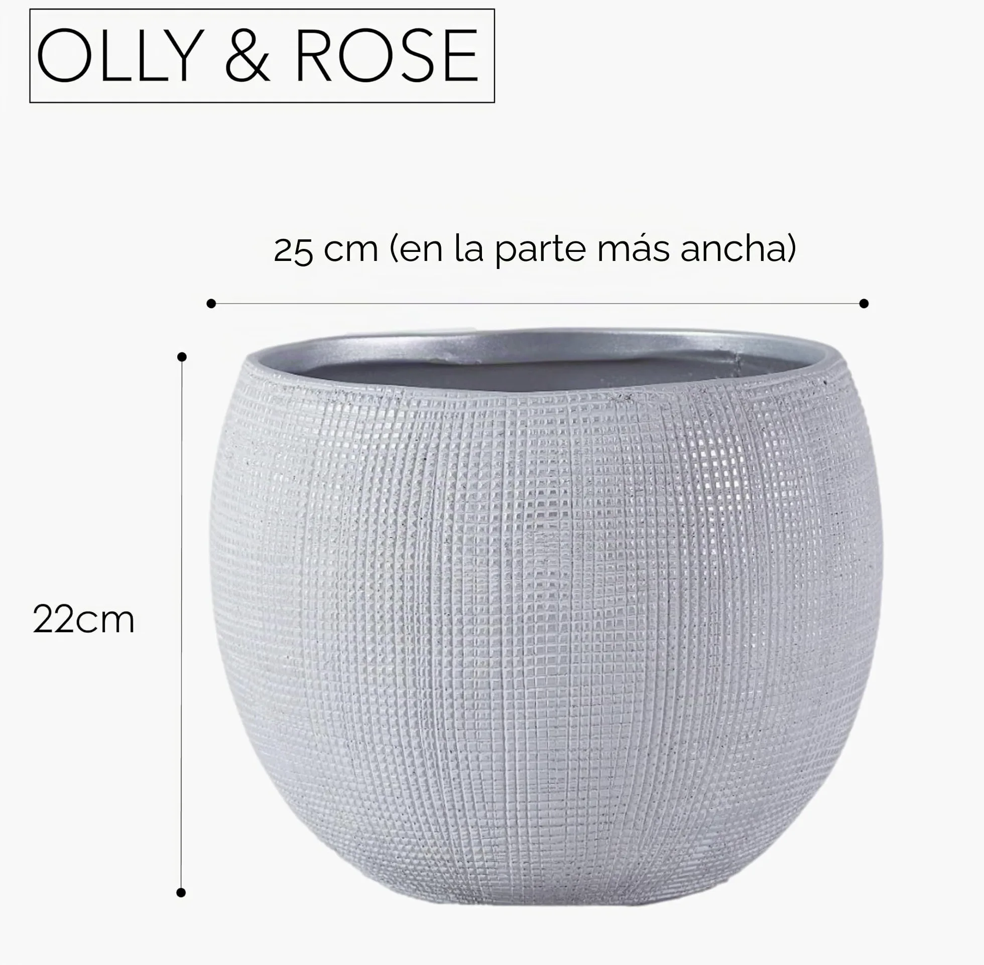 Olly & Rose Barcelona - Macetas de cerámica de color gris claro, 25 cm, macetas grandes para exteriores e interiores, macetas grises