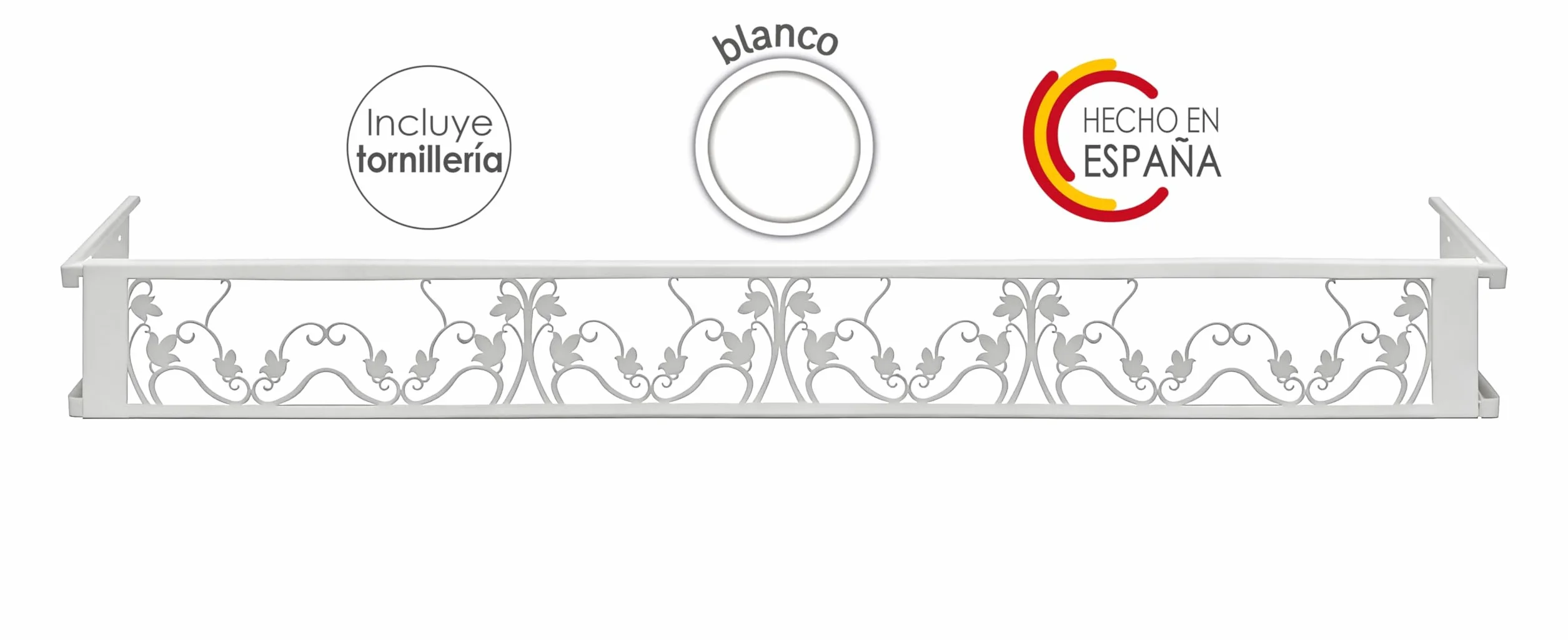 Balconcillo para Macetas, Balconcillo para Plantas, Portamacetas Ventana, Protector de macetas, Modelo Floral Extensible 140-200 cm, Blanco