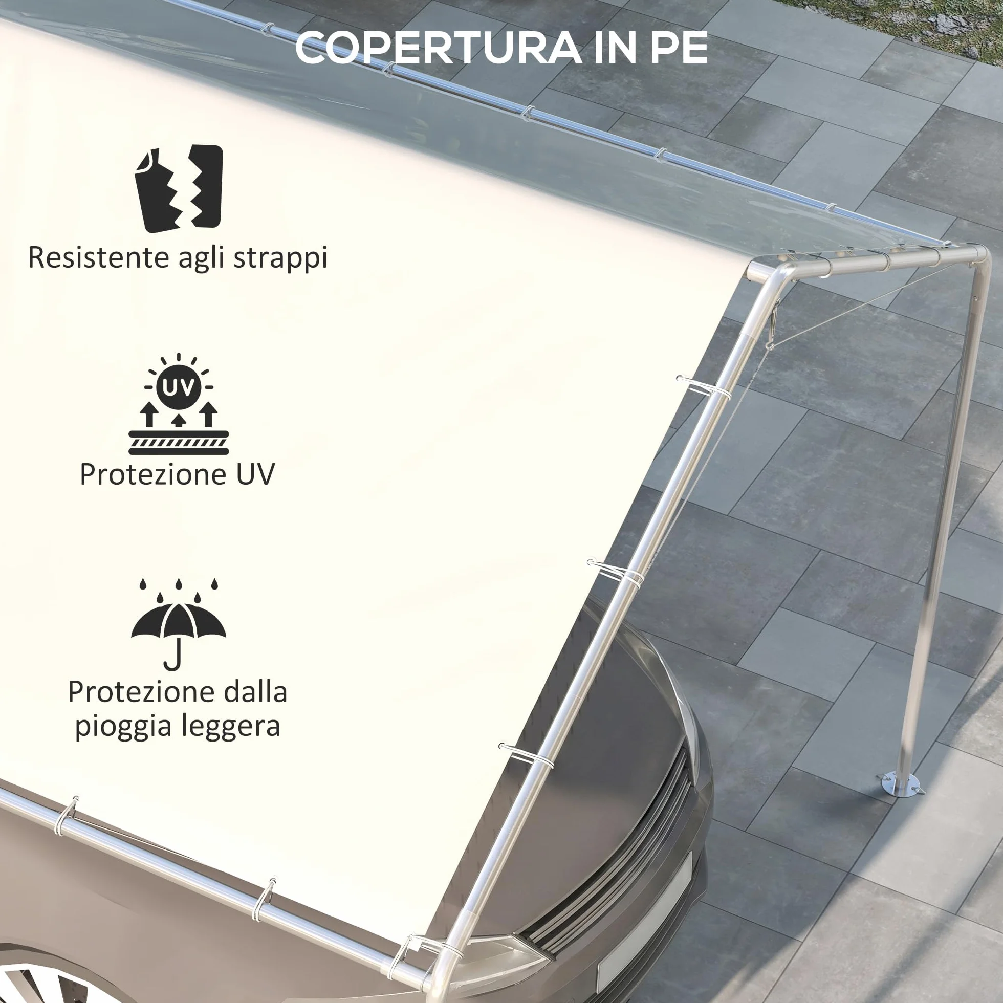 Outsunny Manta de Repuesto 6x3 m Anti-UV para Cochera Polietileno Blanca