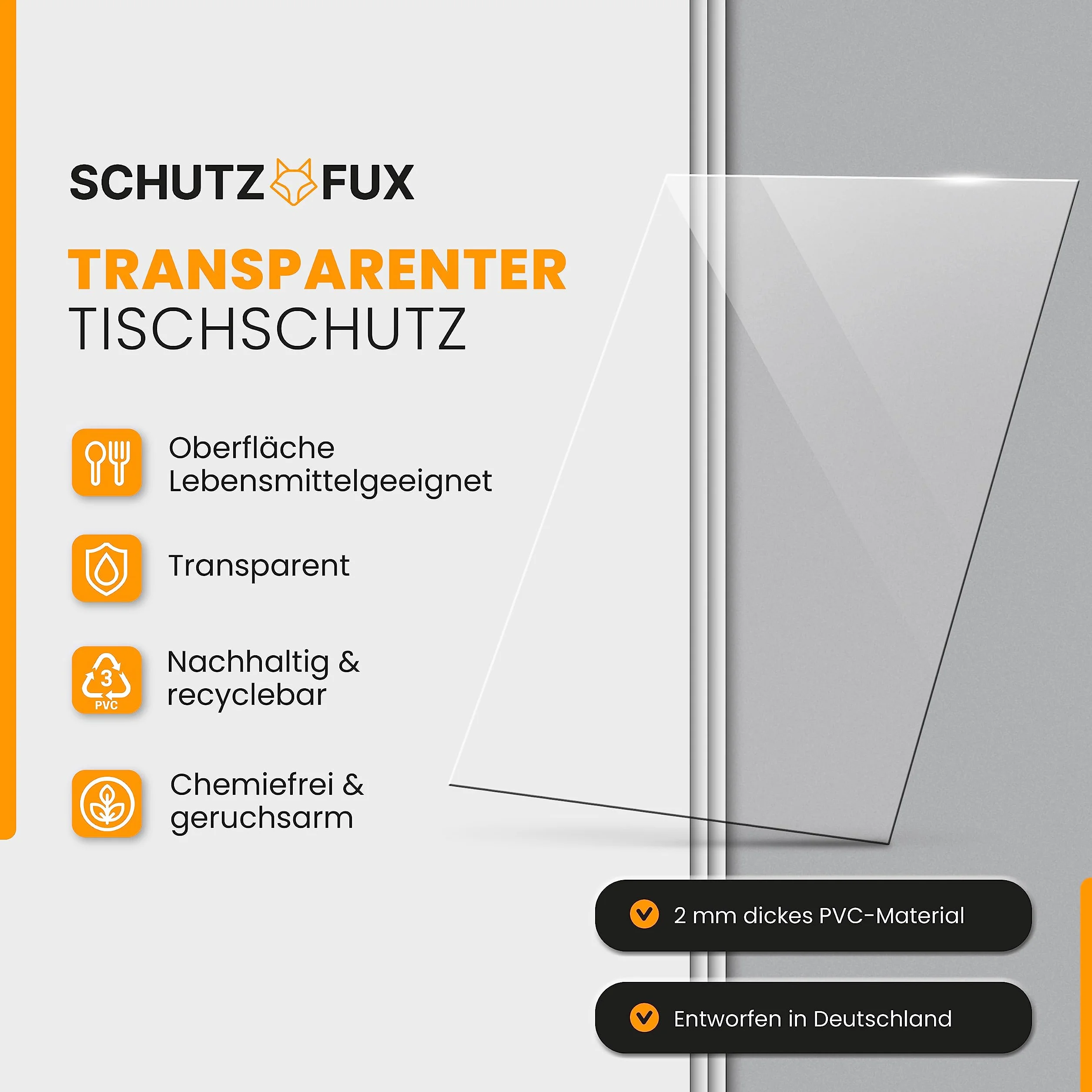Protector de mesa transparente 2 mm borde oblicuo lavable 90x150 cm fabricado en Alemania
