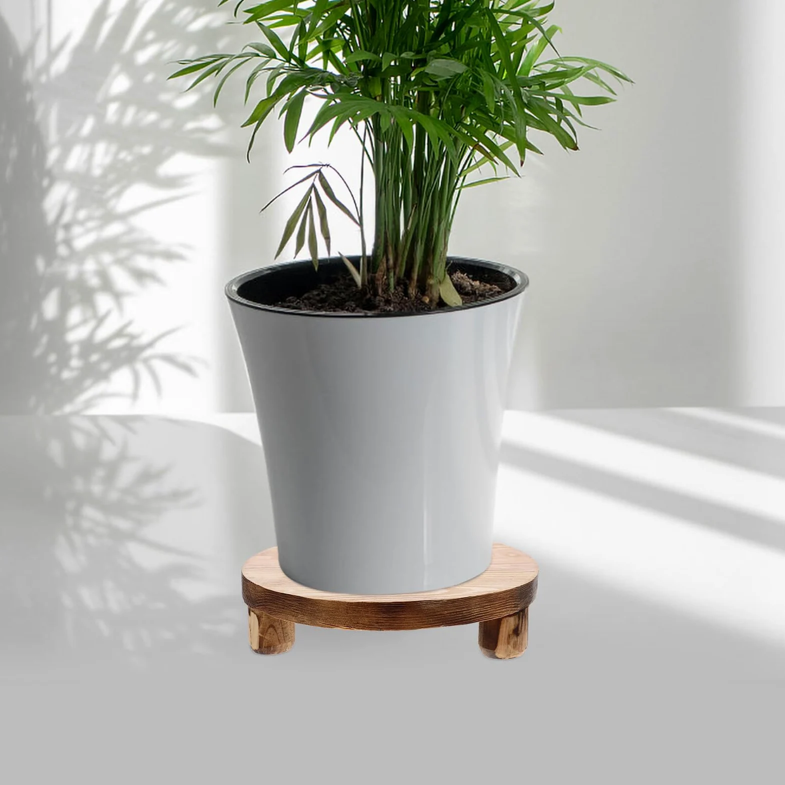 Gatuida Soporte para Macetas de Madera Beige Redondo y Estable, Elevador Multifuncional para Plantas y Bonsáis Hogar