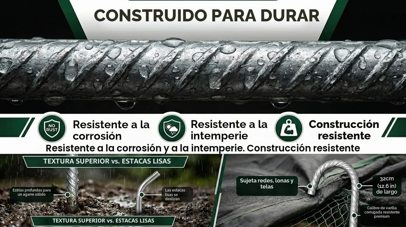 Smith & Barker Pack de 8 Piquetas de Acero Galvanizado 8 mm – Estacas Reforzadas para Exterior