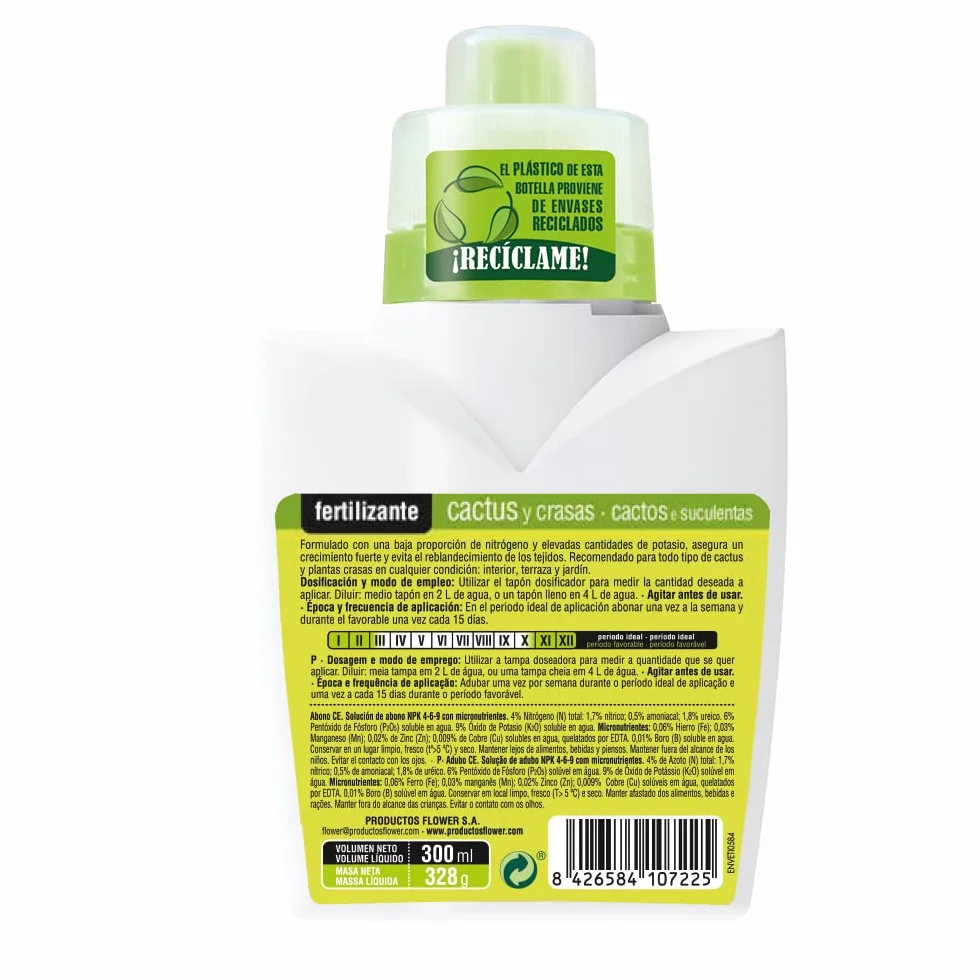 Fertilizante Líquido para Cactus y Plantas Crasas 300 ml con Aminoácidos Naturales