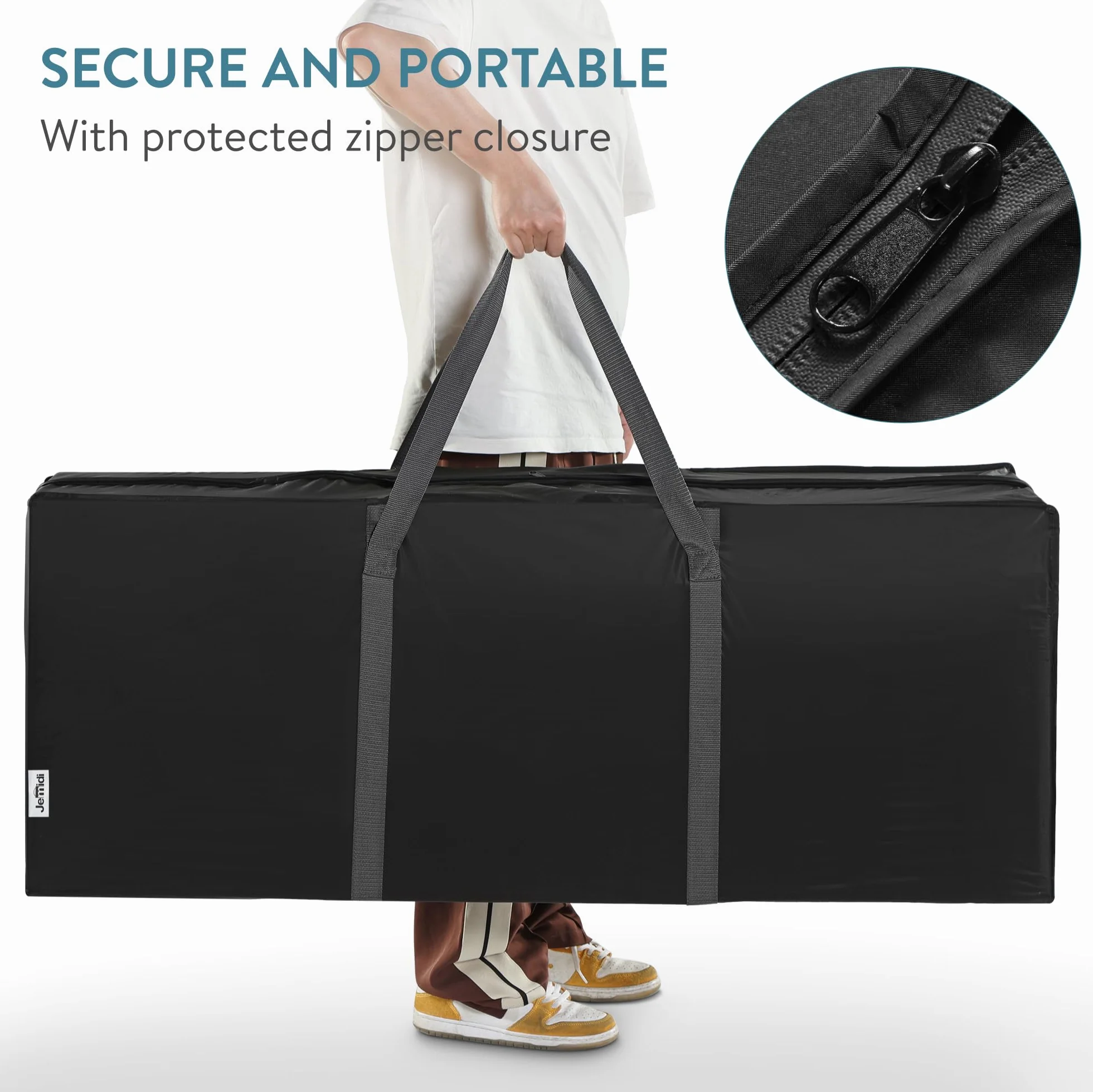 Bolsas para Cojines de Exteriores 125 x 30 x 50 cm Almacenamiento Cremallera Asas Polietileno Negra