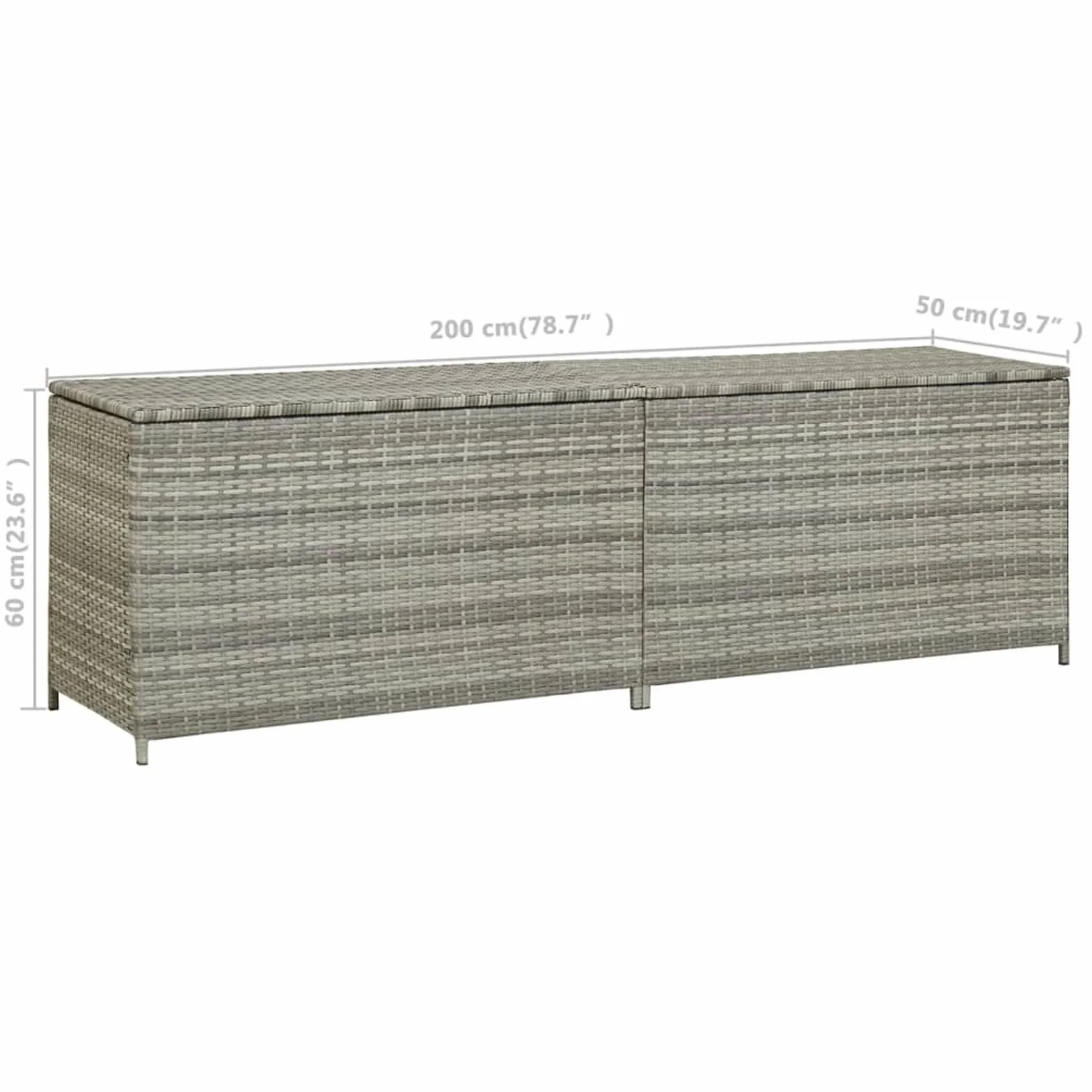 IKAYAA Baúl de Exterior Ratán PE 200x50x60 cm Gris