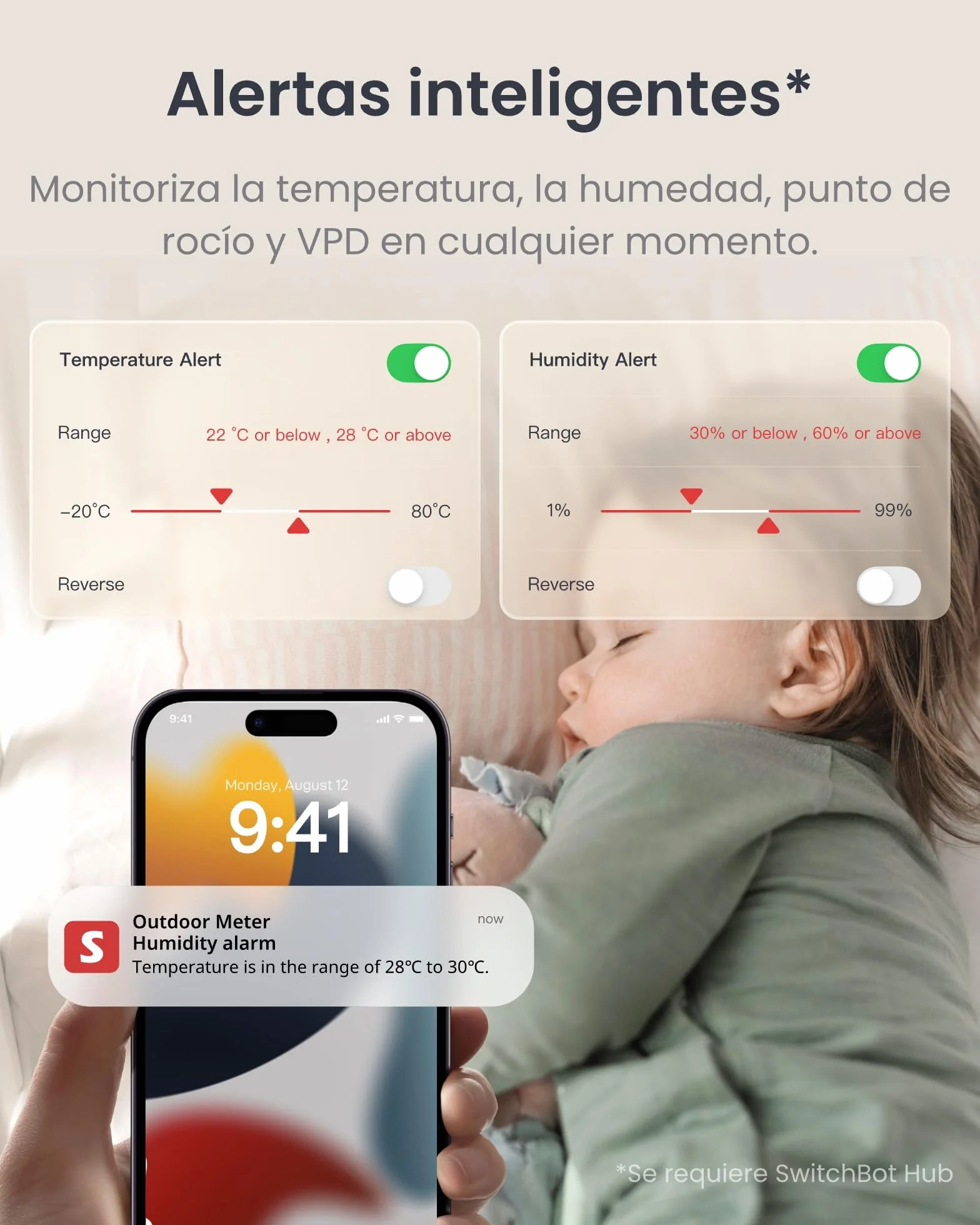 SwitchBot Termómetro Higrómetro de Exterior IP65, 100m Bluetooth, Sensor de Humedad Absoluto, 2 años de Batería