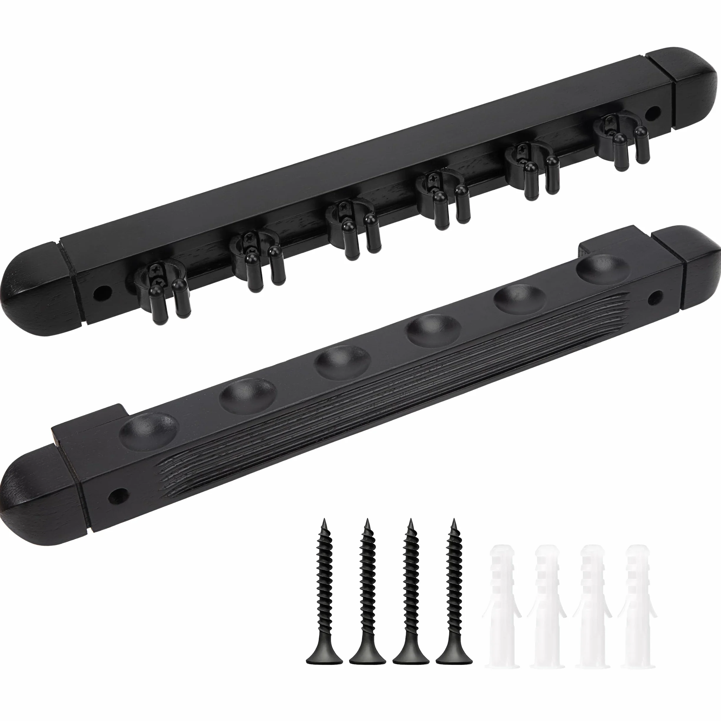 Soporte Tacos de Billar de Madera Estante Montado en la Pared con 6 Clips Accesorio de Billar Negro