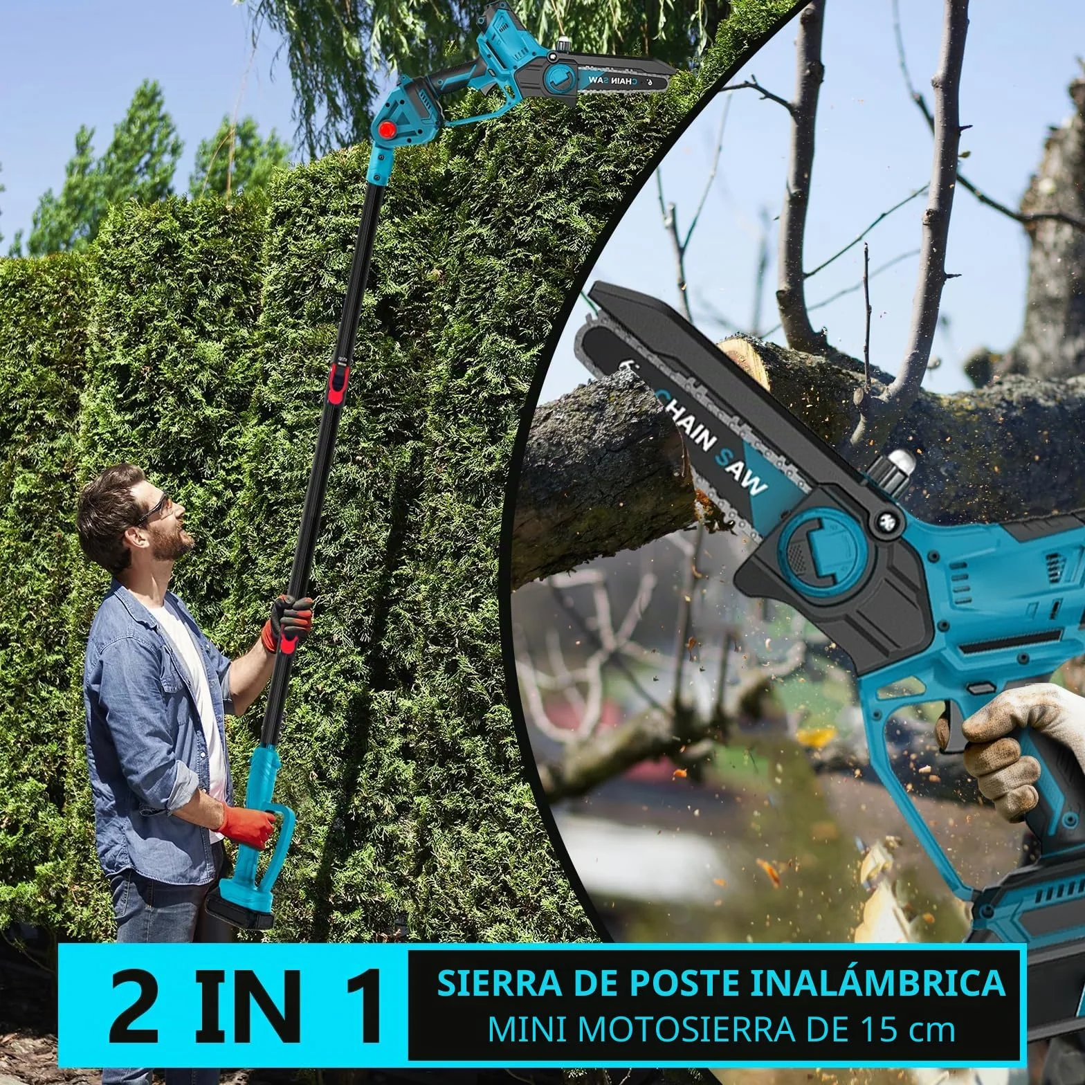 Motosierra de podar profesional compatible con Makita 18 V | 6 pulgadas, sin escobillas, 2 en 1, con mango telescópico y telescópico, podadora eléctrica, altura de trabajo de 4,5 m