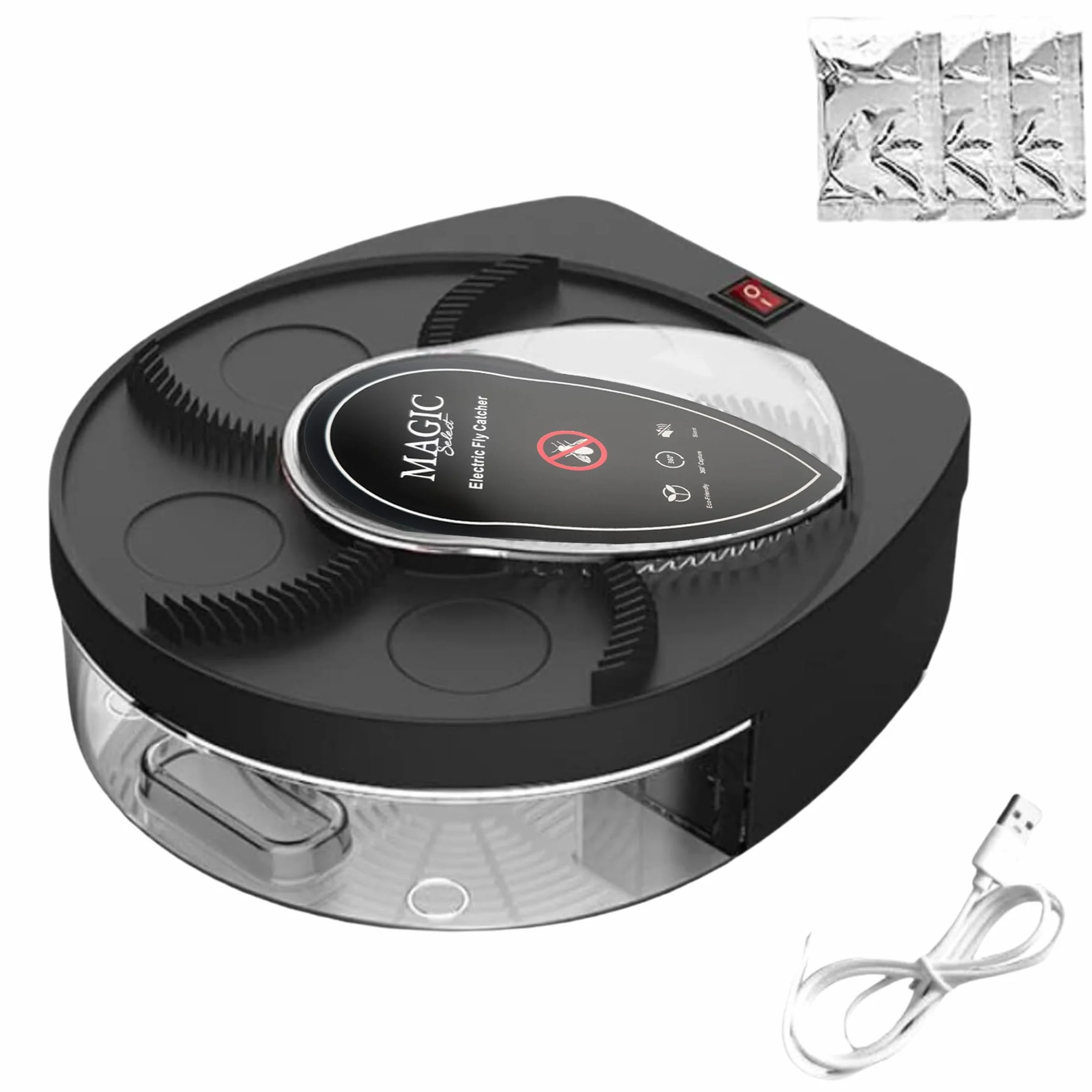 MAGIC SELECT Atrapa Moscas Eléctrico Giratorio 360° con Batería 72h y Carga USB