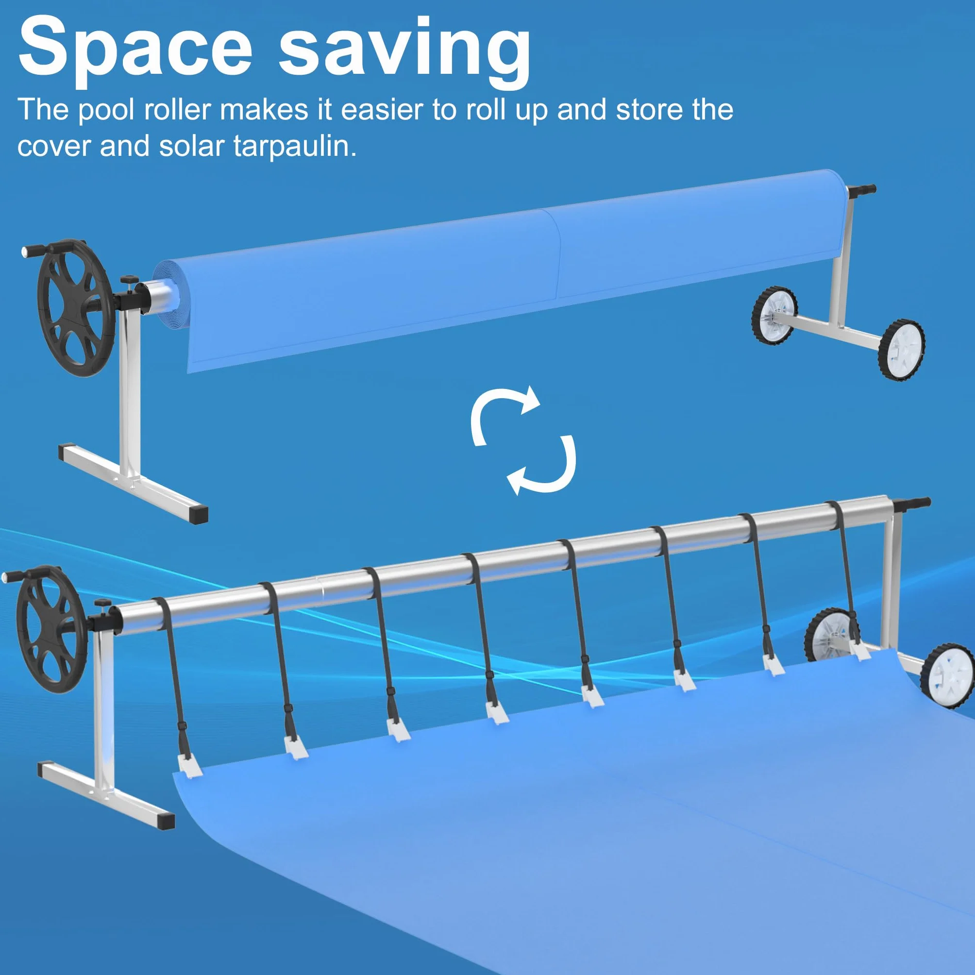 Enrollador de piscina manual 3-5,7 m resistente a la intemperie para lona solar