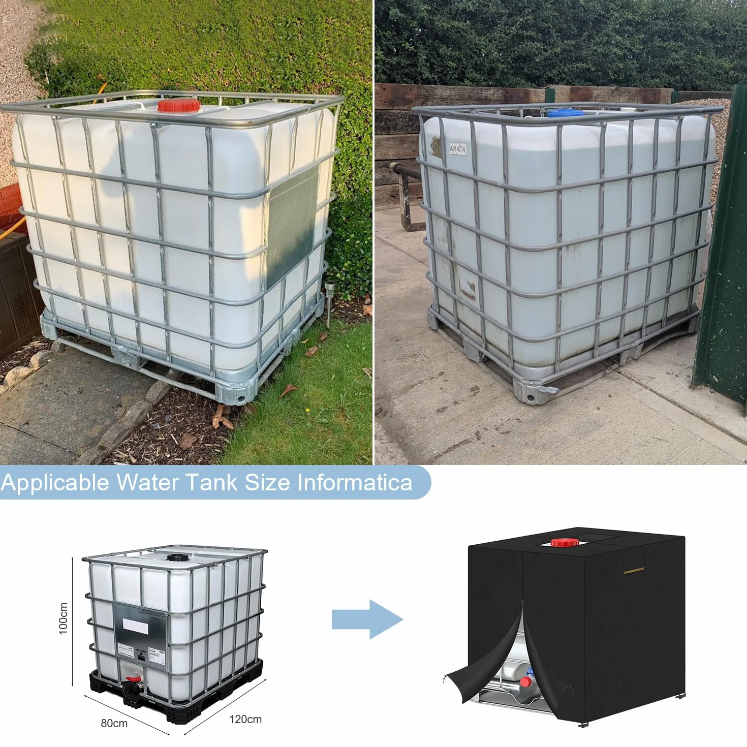 VANSHEIM Cubierta Depósito de Agua 120x80x100cm Impermeable Anti UV Cremallera